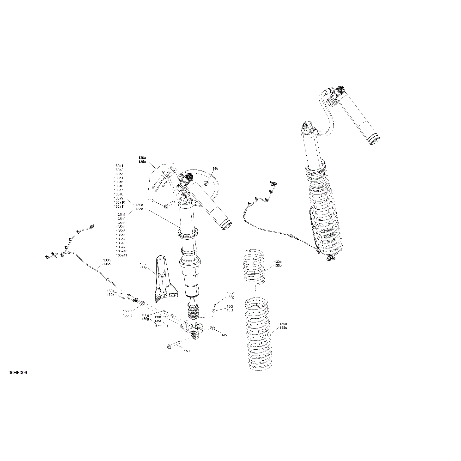 An Image of a Genuine Can-Am Parts Schematic Diagram showing the schematic - SUSPENSION - REAR SHOCKS