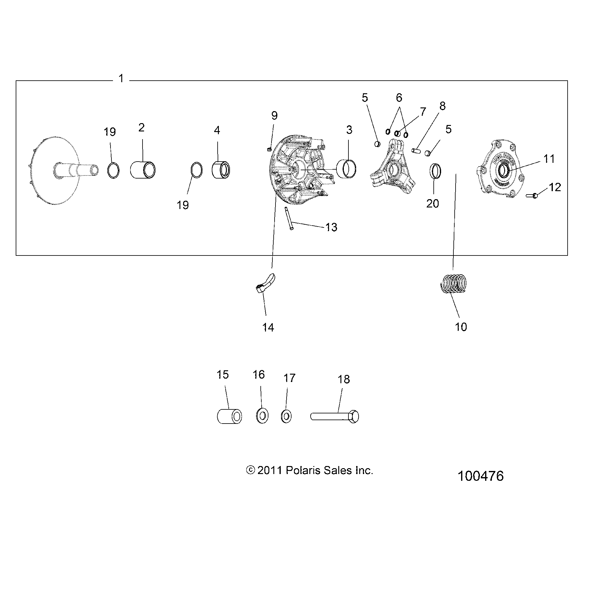 An Image of a Genuine Polaris Parts Schematic Diagram showing the schematic - DRIVE TRAIN: PRIMARY CLUTCH - 2018 POLARIS SPORTSMAN TOURING 1000