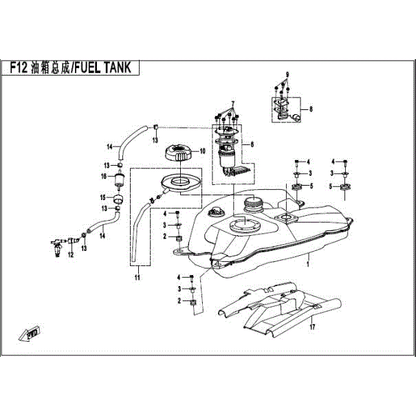 An Image of a genuine CFMOTO Parts Schematic Diagram showing the group - FUEL SYSTEM - 2016 CFMOTO CFORCE 400