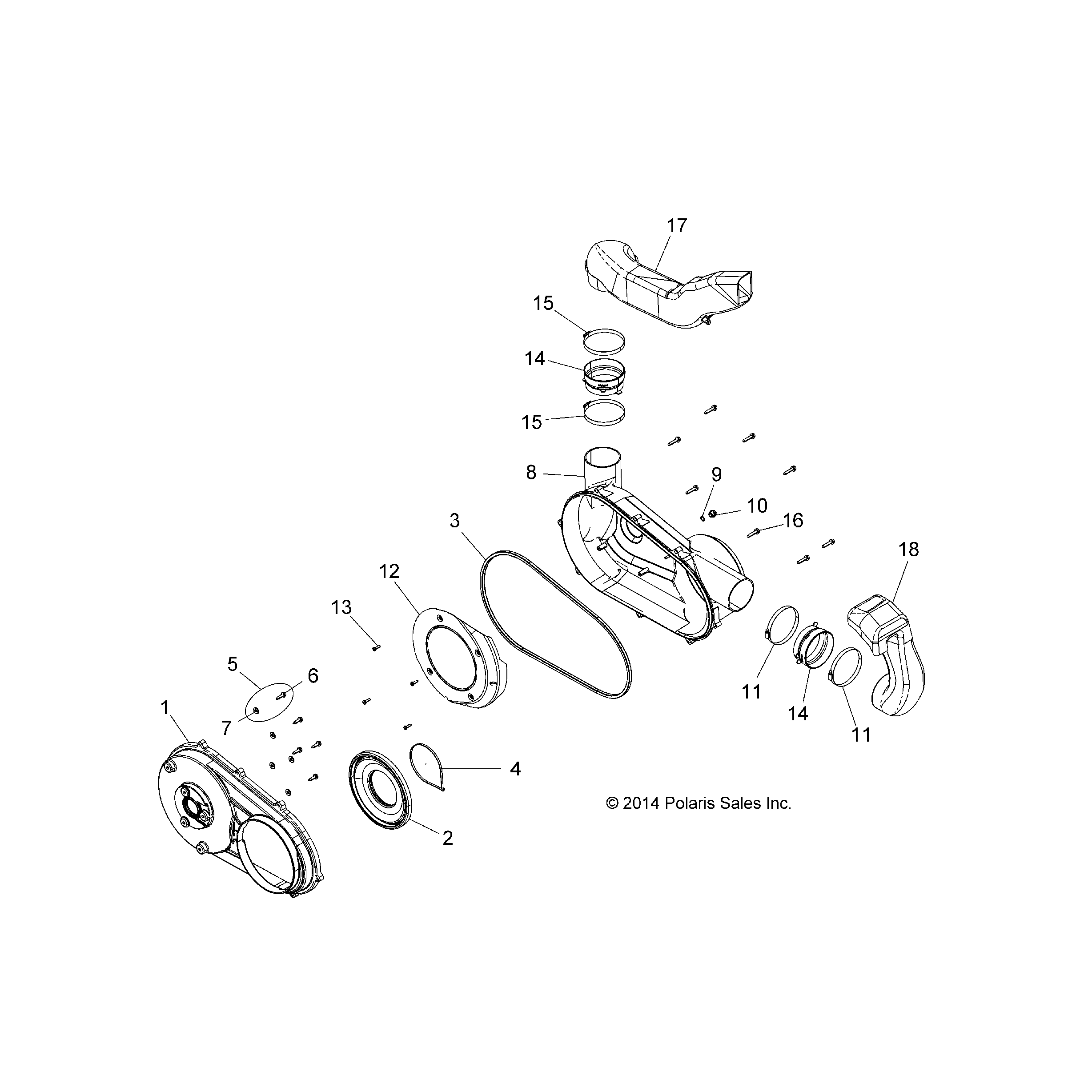 An Image of a Genuine Polaris Parts Schematic Diagram showing the schematic - BODY: CLUTCH COVER - 2020 POLARIS SPORTSMAN 450 HO