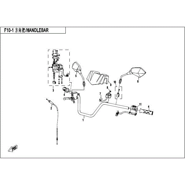 An Image of a genuine CFMOTO Parts Schematic Diagram showing the group - HANDLEBAR - 2016 CFMOTO CFORCE 400