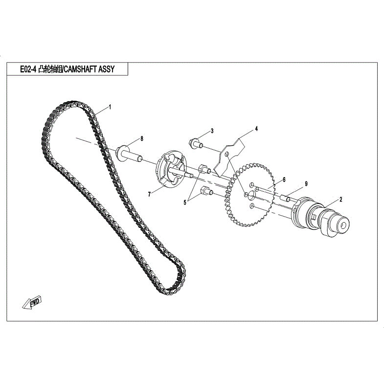 An Image of a genuine CFMOTO Parts Schematic Diagram showing the group - CAMSHAFT OF CYLINDER ASSY - 2018 CFMOTO CFORCE 500 S