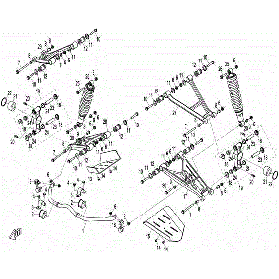 An Image of a genuine CFMOTO Parts Schematic Diagram showing the group - REAR SUSPENSION - 2015 CFMOTO CFORCE 800 X8