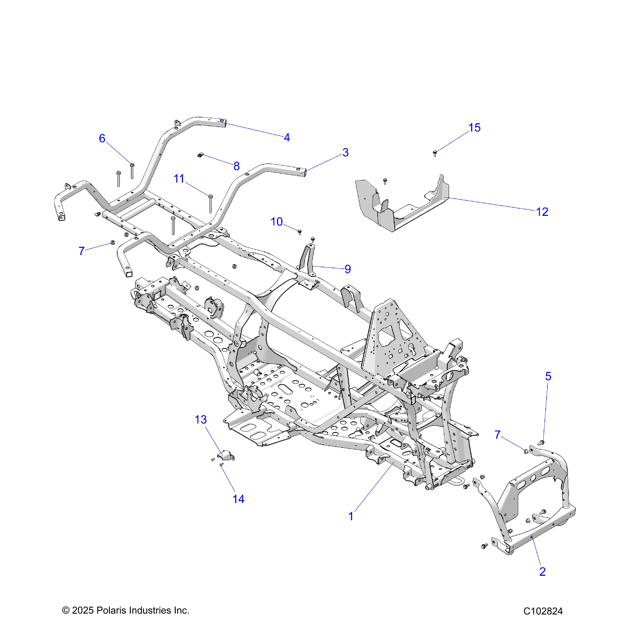 An Image of a Genuine Polaris Parts Schematic Diagram showing the schematic - CHASSIS: FRAME - 2026 POLARIS SPORTSMAN TOURING 570 ULTIMATE