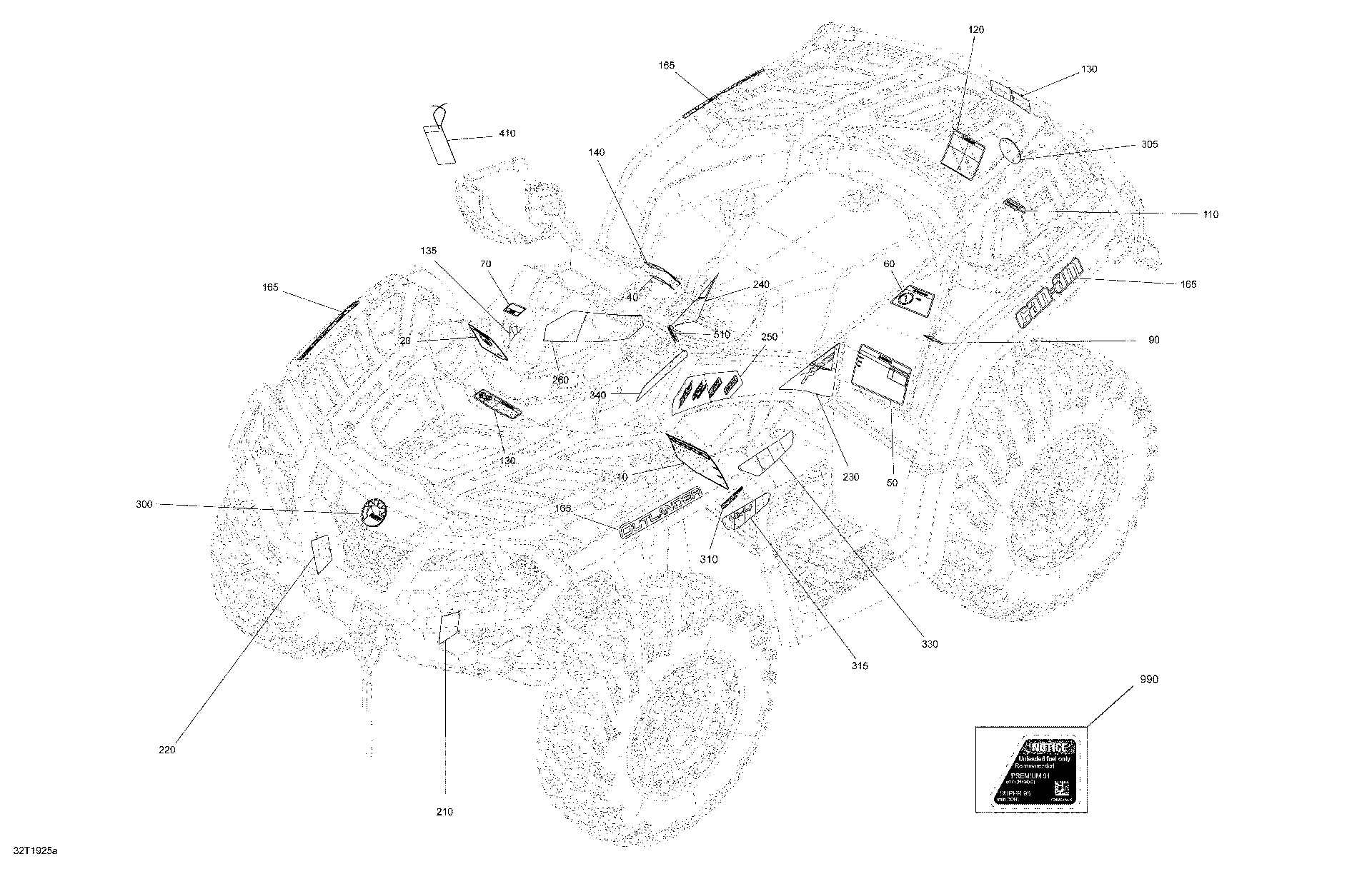 An Image of a Genuine Can-Am Parts Schematic Diagram showing the schematic - DECALS X MR