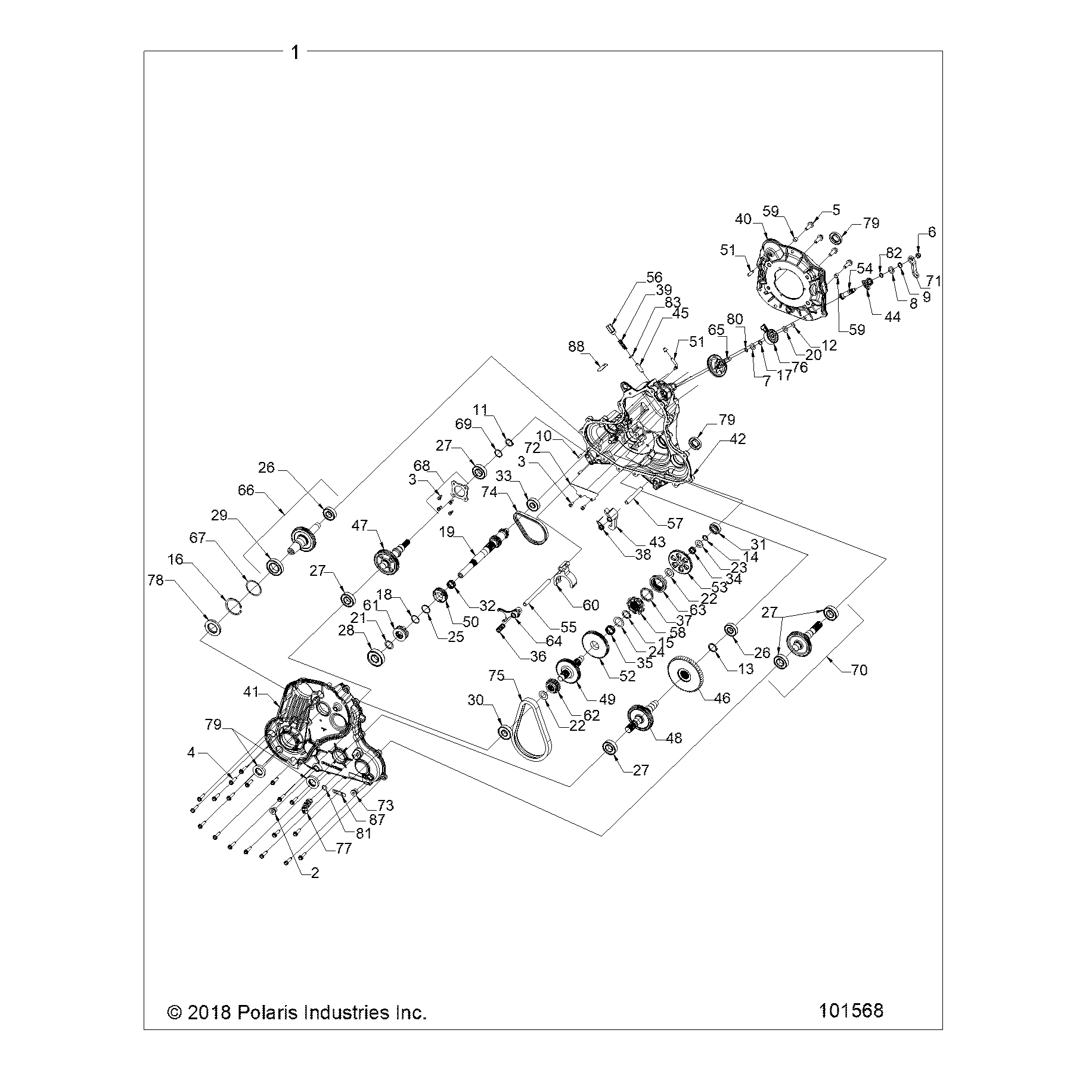 An Image of a Genuine Polaris Parts Schematic Diagram showing the schematic - DRIVE TRAIN: MAIN GEARCASE - 2020 POLARIS SPORTSMAN XP 1000 HIGH LIFTER