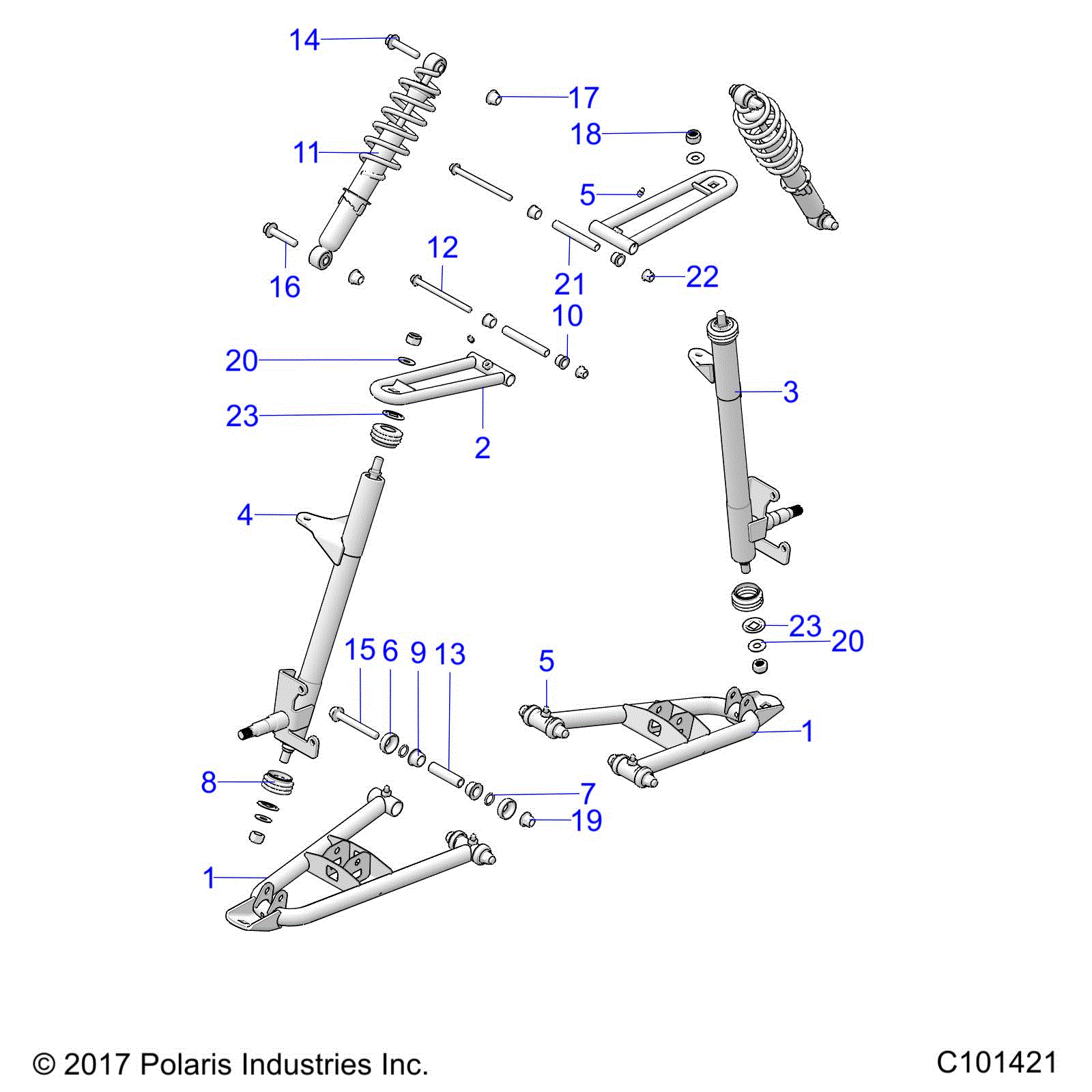 An Image of a Genuine Polaris Parts Schematic Diagram showing the schematic - SUSPENSION: FRONT - 2020 POLARIS ACE 150 EFI