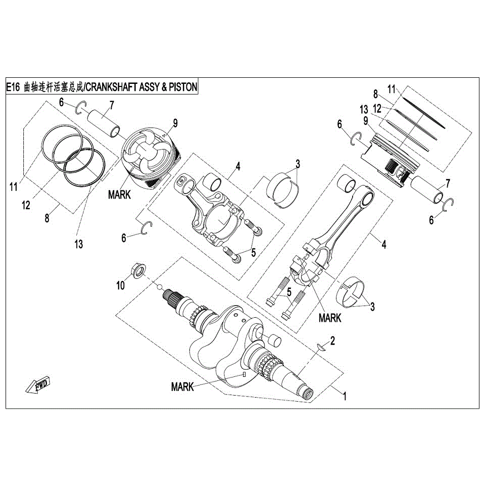 An Image of a Genuine CFMOTO Parts Schematic Diagram showing the schematic - CRANKSHAFT ASSY & PISTON - 2017 CFMOTO ZFORCE 800 EX