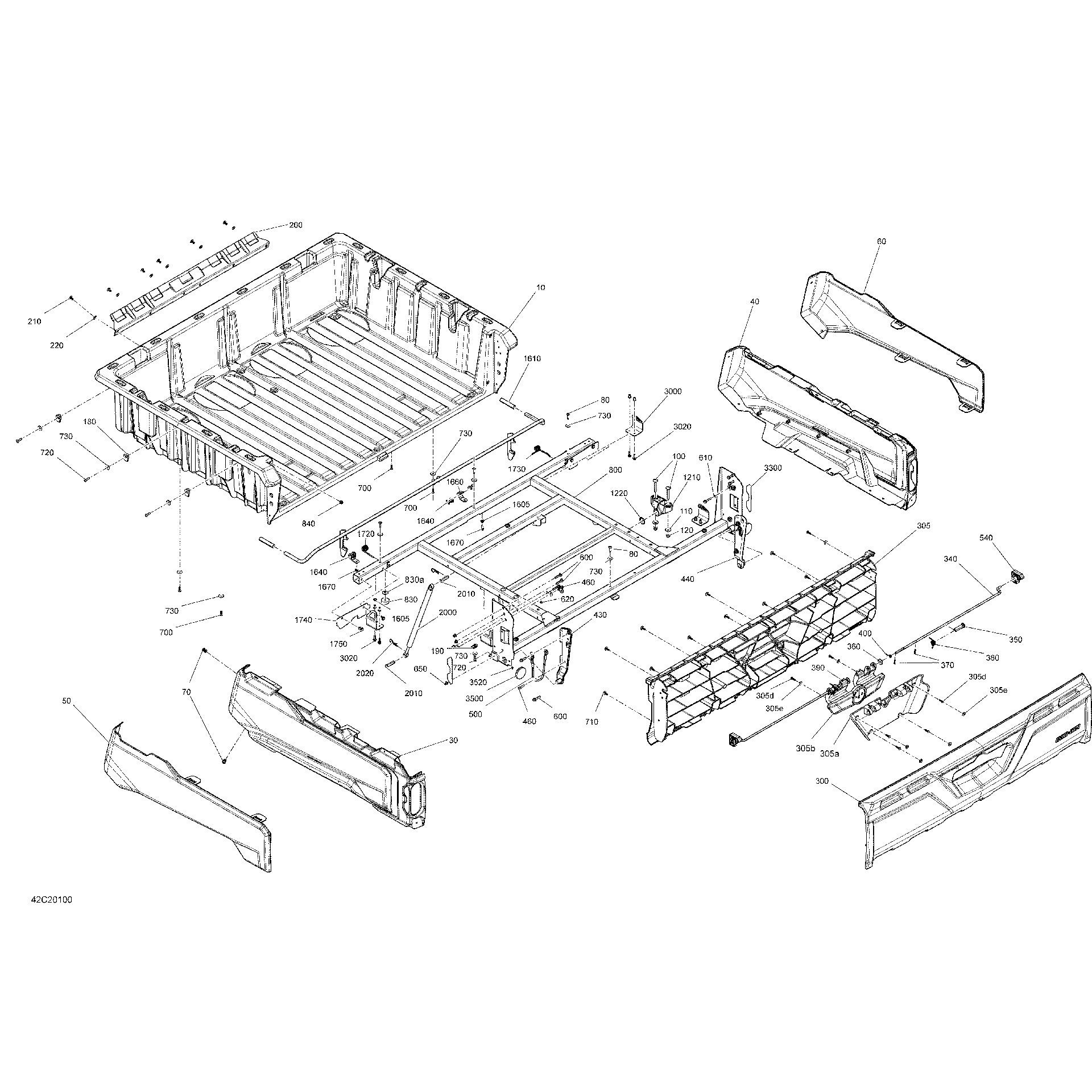 An Image of a Genuine Can-Am Parts Schematic Diagram showing the schematic - REAR CARGO BOX - XT