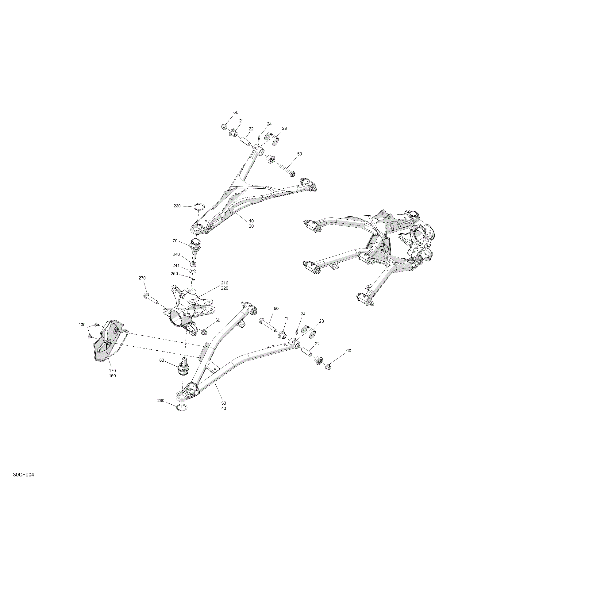 An Image of a Genuine Can-Am Parts Schematic Diagram showing the schematic - SUSPENSION - FRONT COMPONENTS