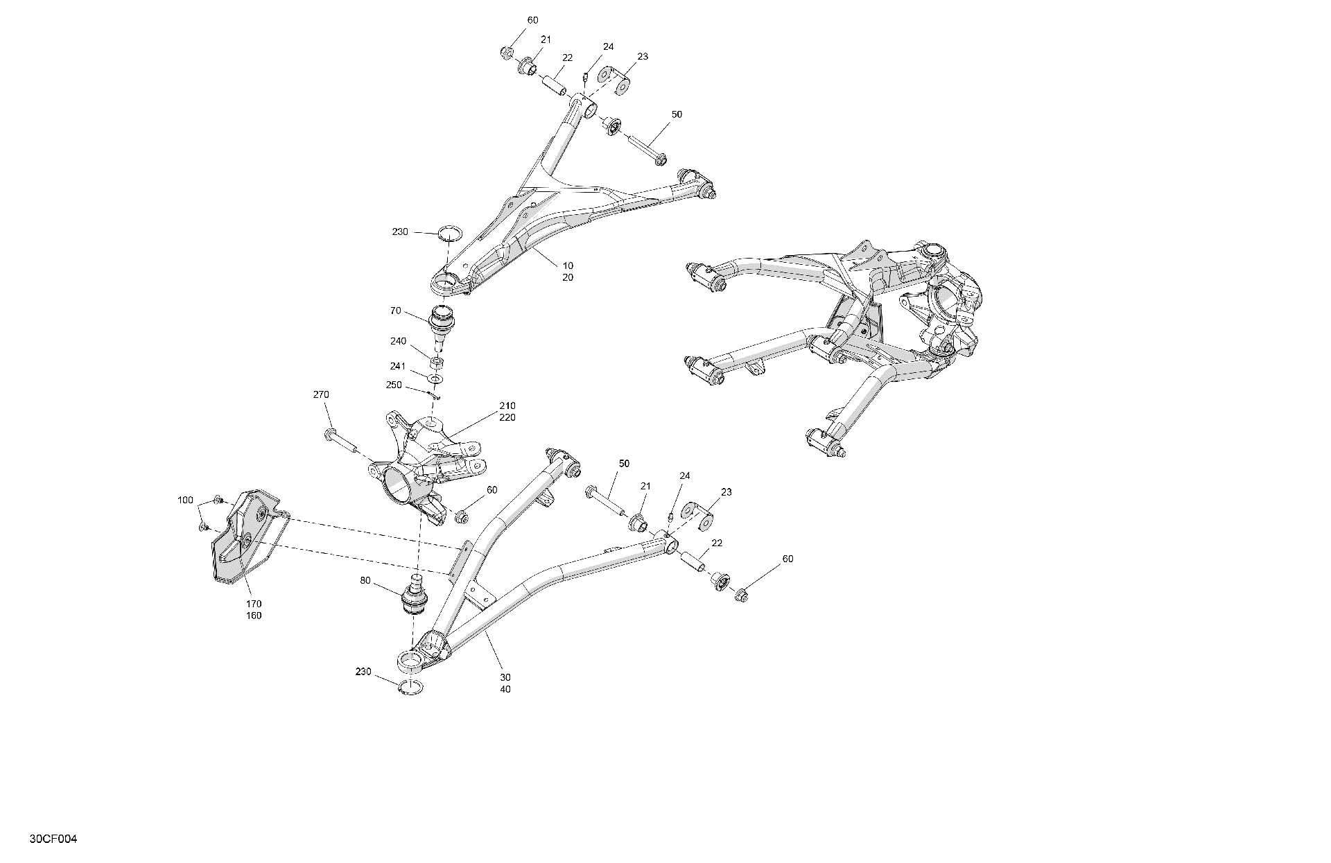An Image of a Genuine Can-Am Parts Schematic Diagram showing the schematic - SUSPENSION - FRONT COMPONENTS