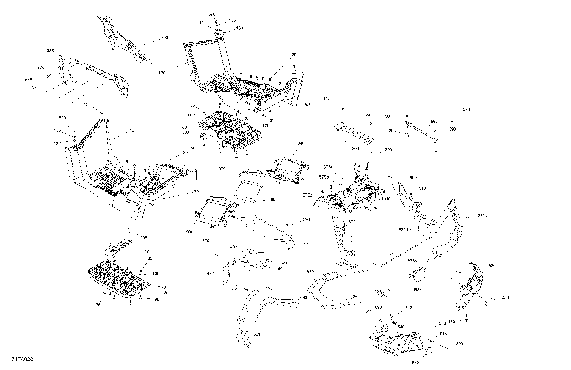 An Image of a Genuine Can-Am Parts Schematic Diagram showing the schematic - BODY - REAR SECTION