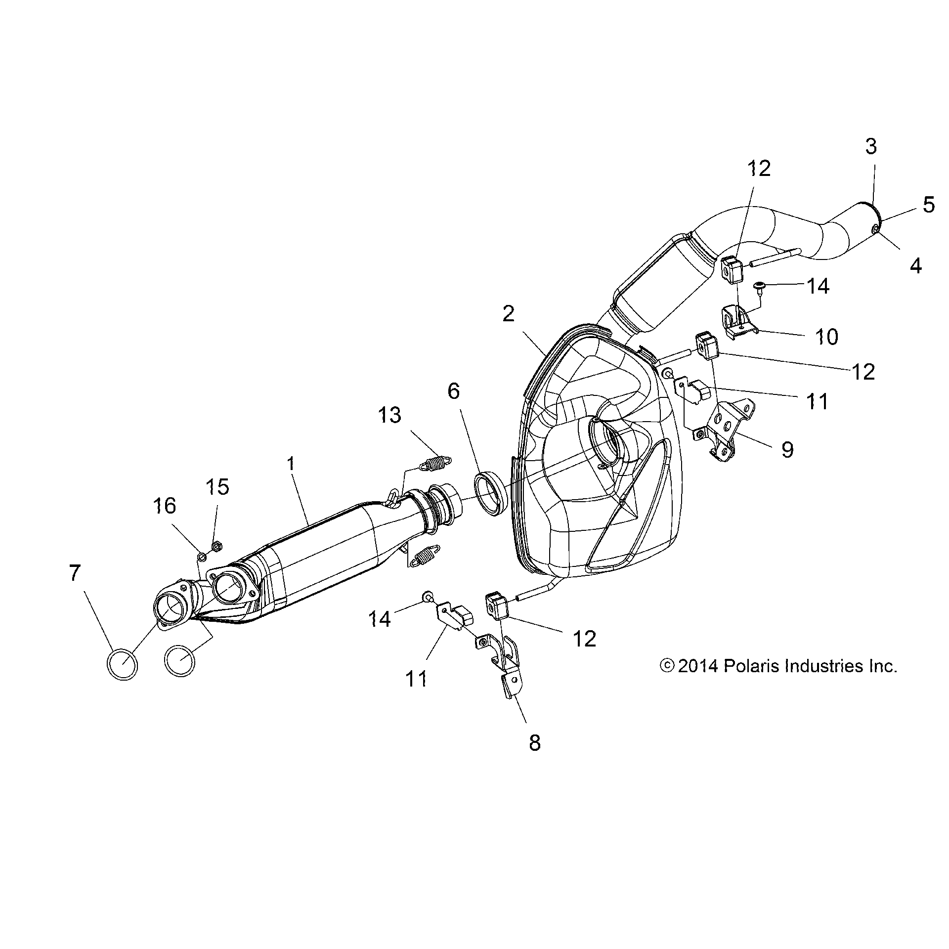 An Image of a Genuine Polaris Parts Schematic Diagram showing the schematic - ENGINE: EXHAUST - 2015 POLARIS SPORTSMAN 1000 XP