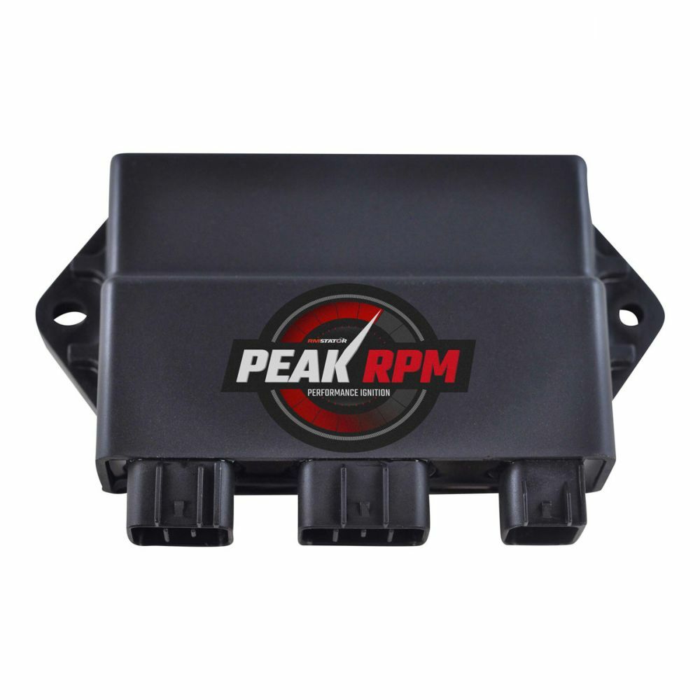 Black rectangular CDI box with three electrical connectors and a round Peak RPM logo on the front.