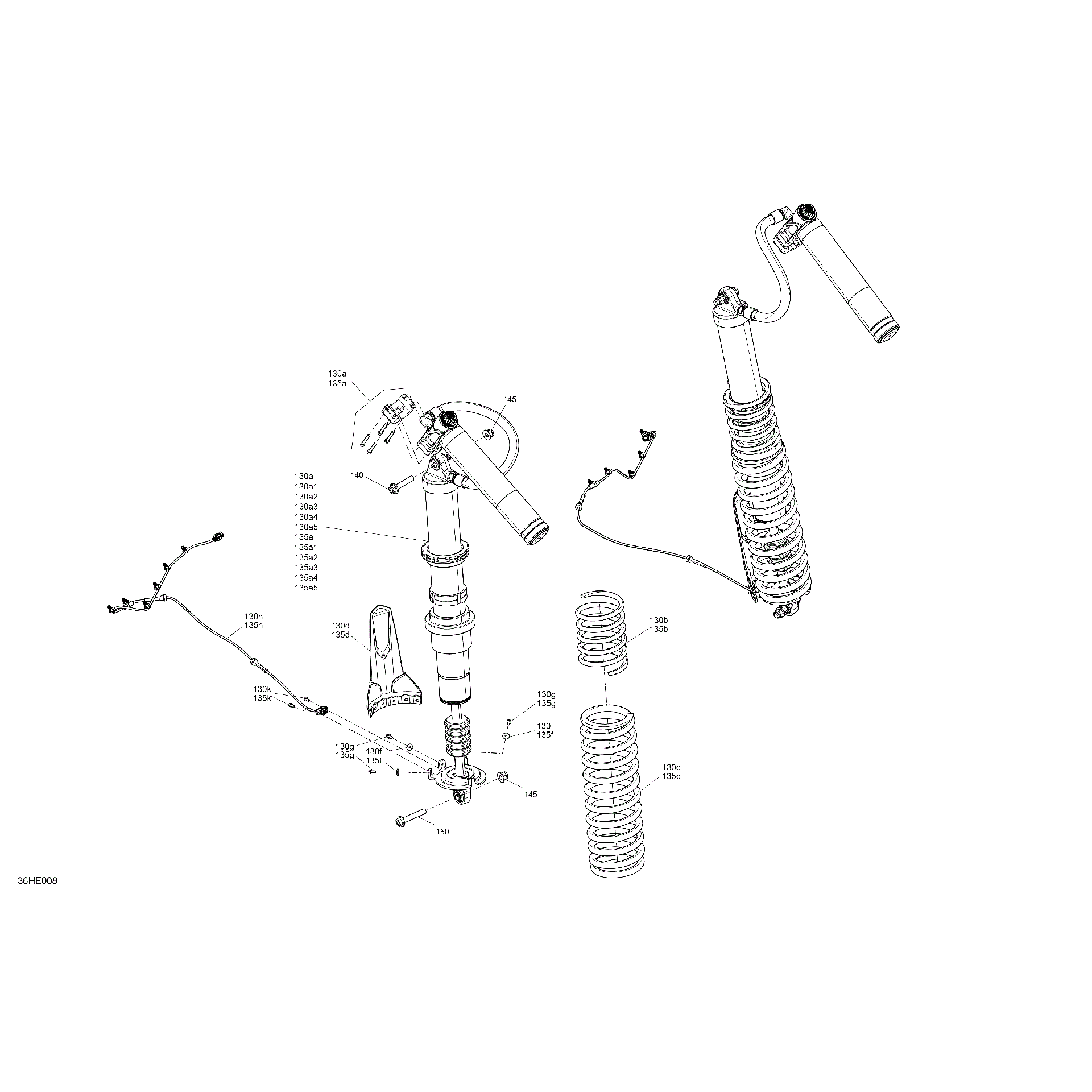 An Image of a Genuine Can-Am Parts Schematic Diagram showing the schematic - SUSPENSION - REAR SHOCKS