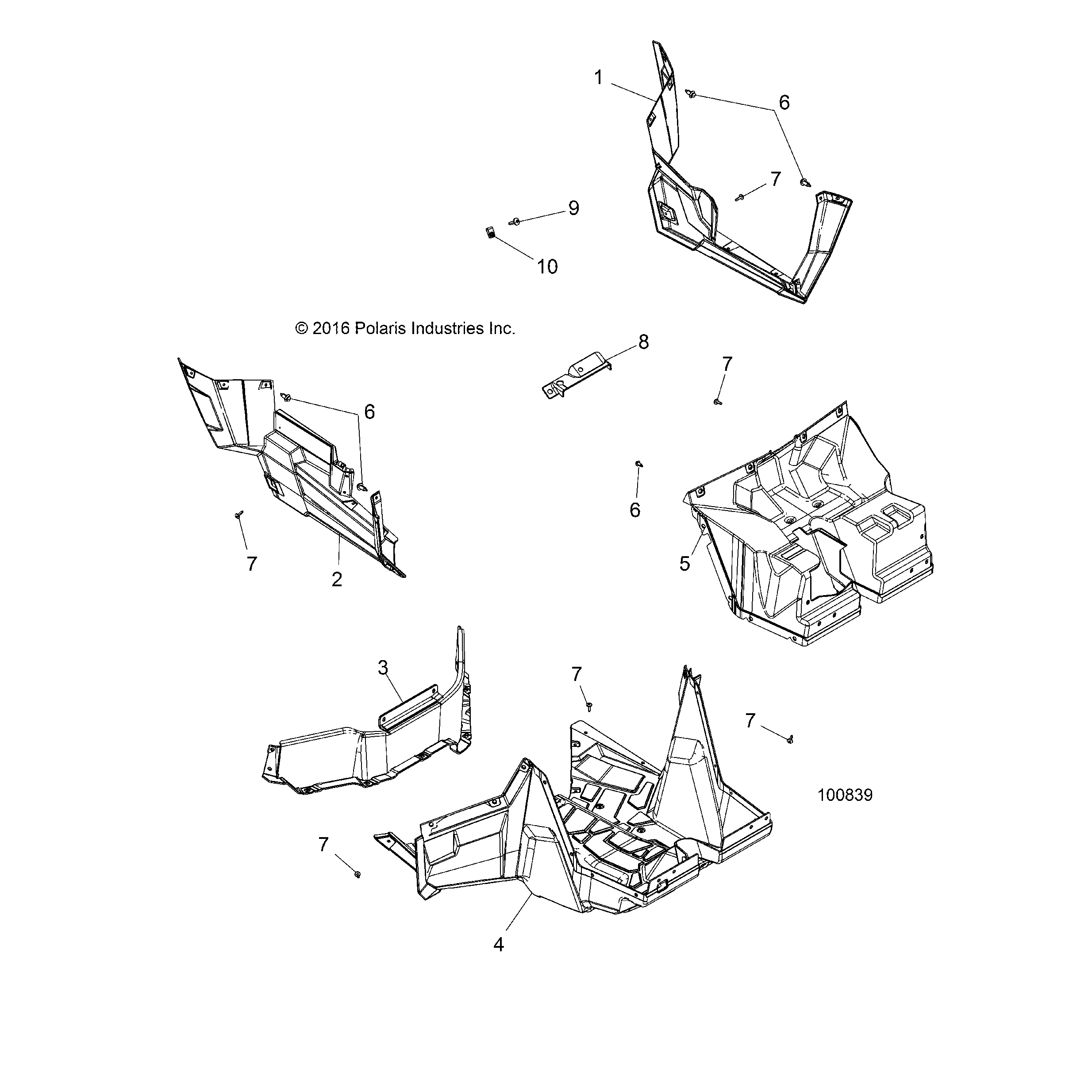 An Image of a Genuine Polaris Parts Schematic Diagram showing the schematic - BODY: FLOOR AND ROCKER PANELS - 2019 POLARIS ACE 900 EPS XC