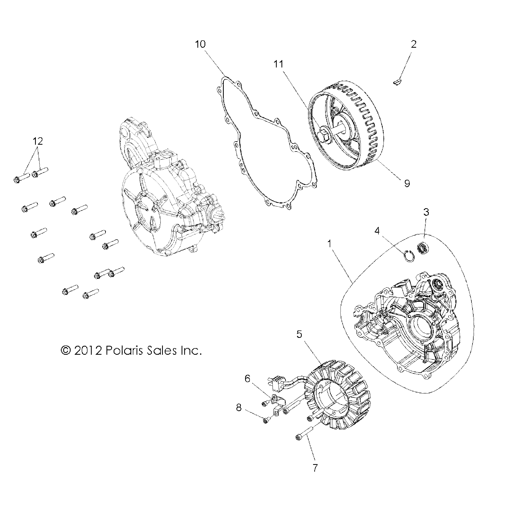 An Image of a Genuine Polaris Parts Schematic Diagram showing the schematic - ENGINE: STATOR and COVER - 2016 POLARIS ACE 900 EFI EPS