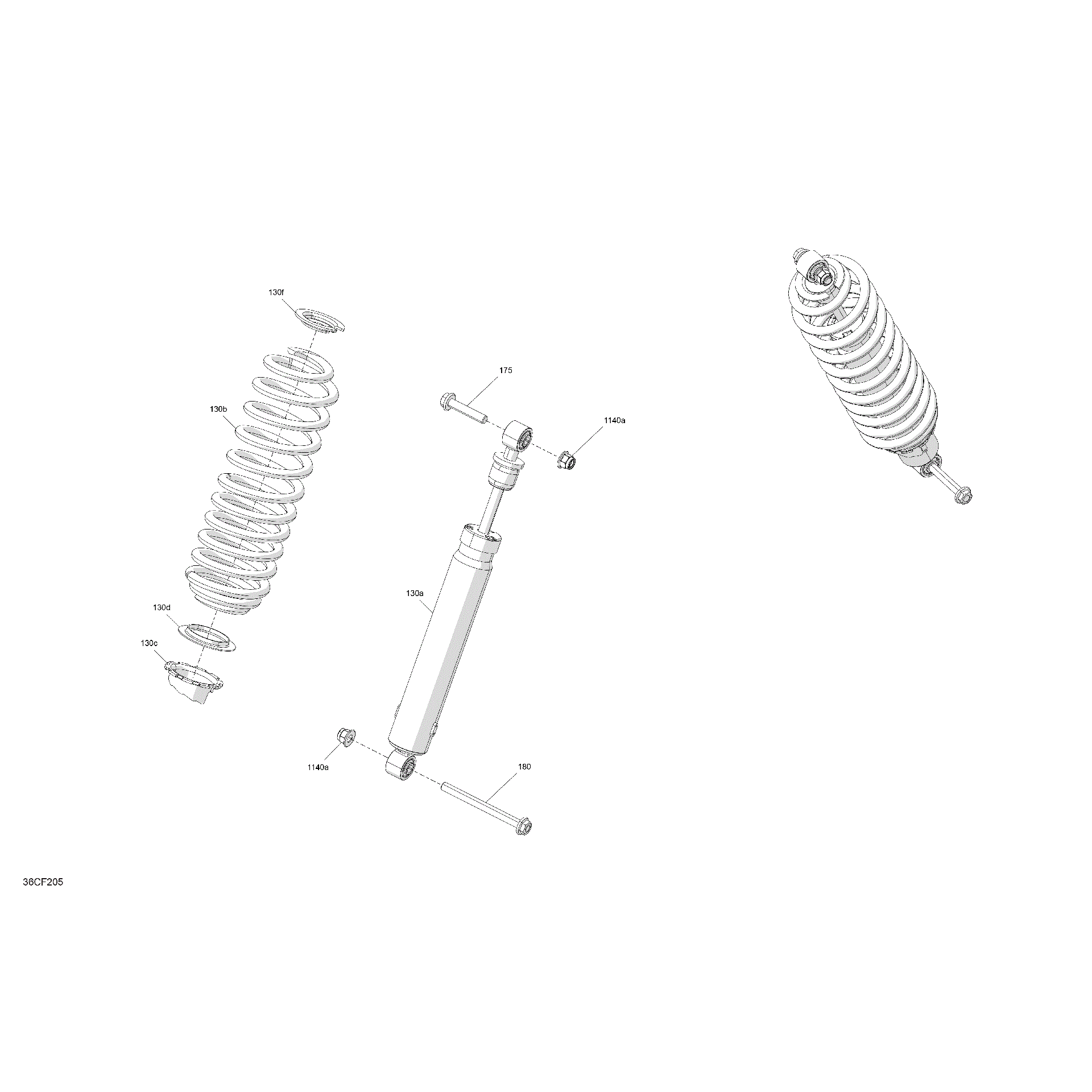 An Image of a Genuine Can-Am Parts Schematic Diagram showing the schematic - SUSPENSION - REAR SHOCKS