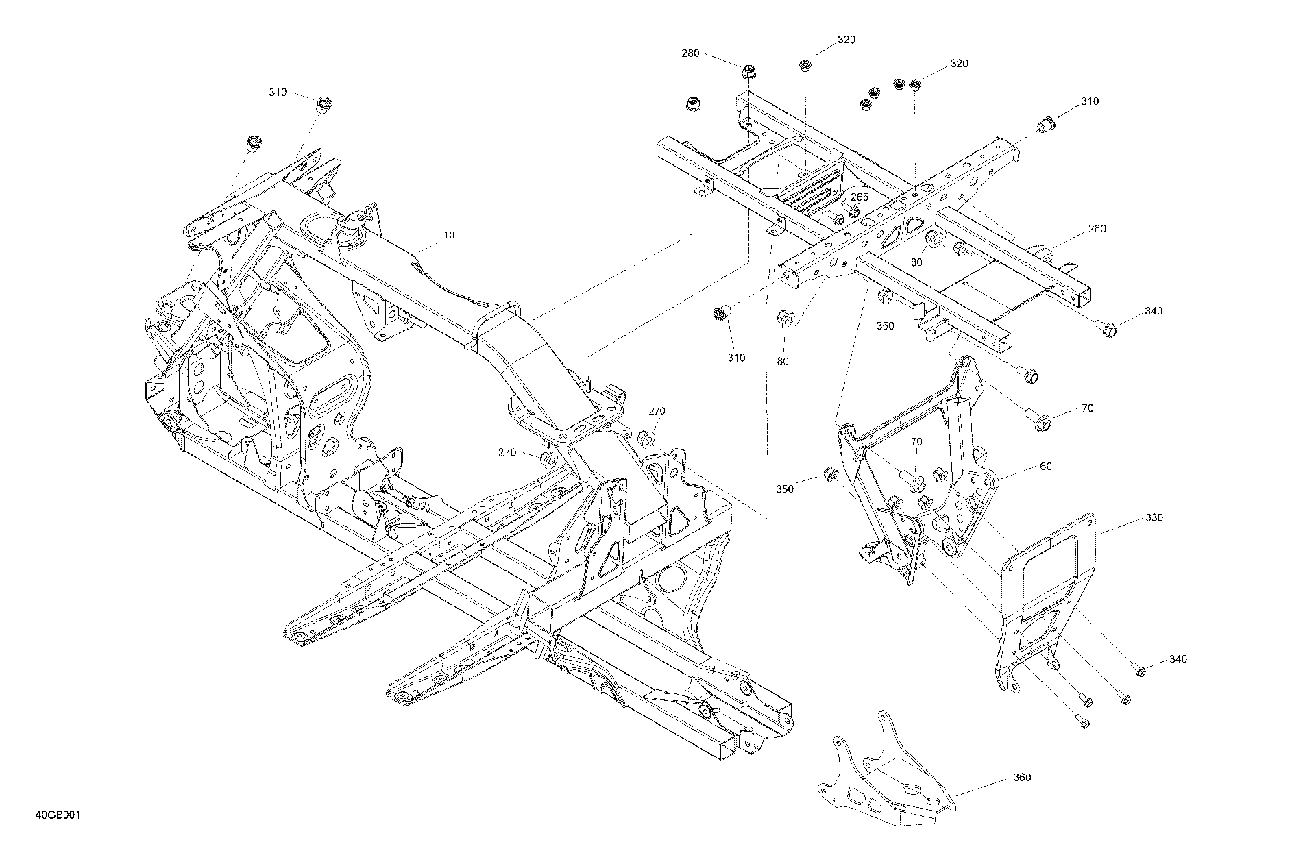 An Image of a Genuine Can-Am Parts Schematic Diagram showing the schematic - FRAME - SYSTEM