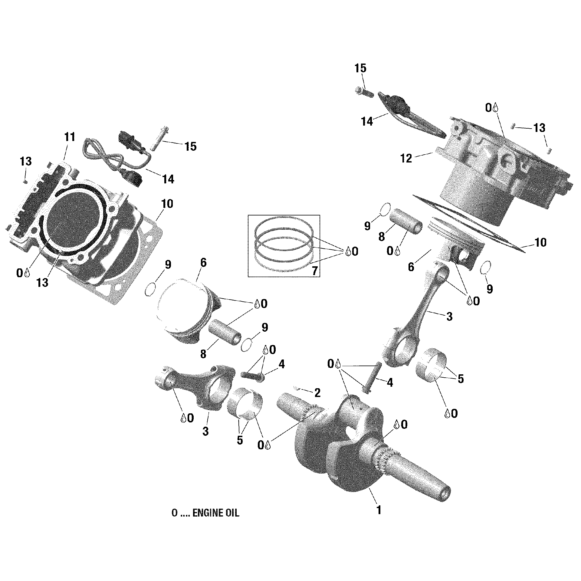 An Image of a Genuine Can-Am Parts Schematic Diagram showing the schematic - CRANKSHAFT PISTON AND CYLINDER - 1010R