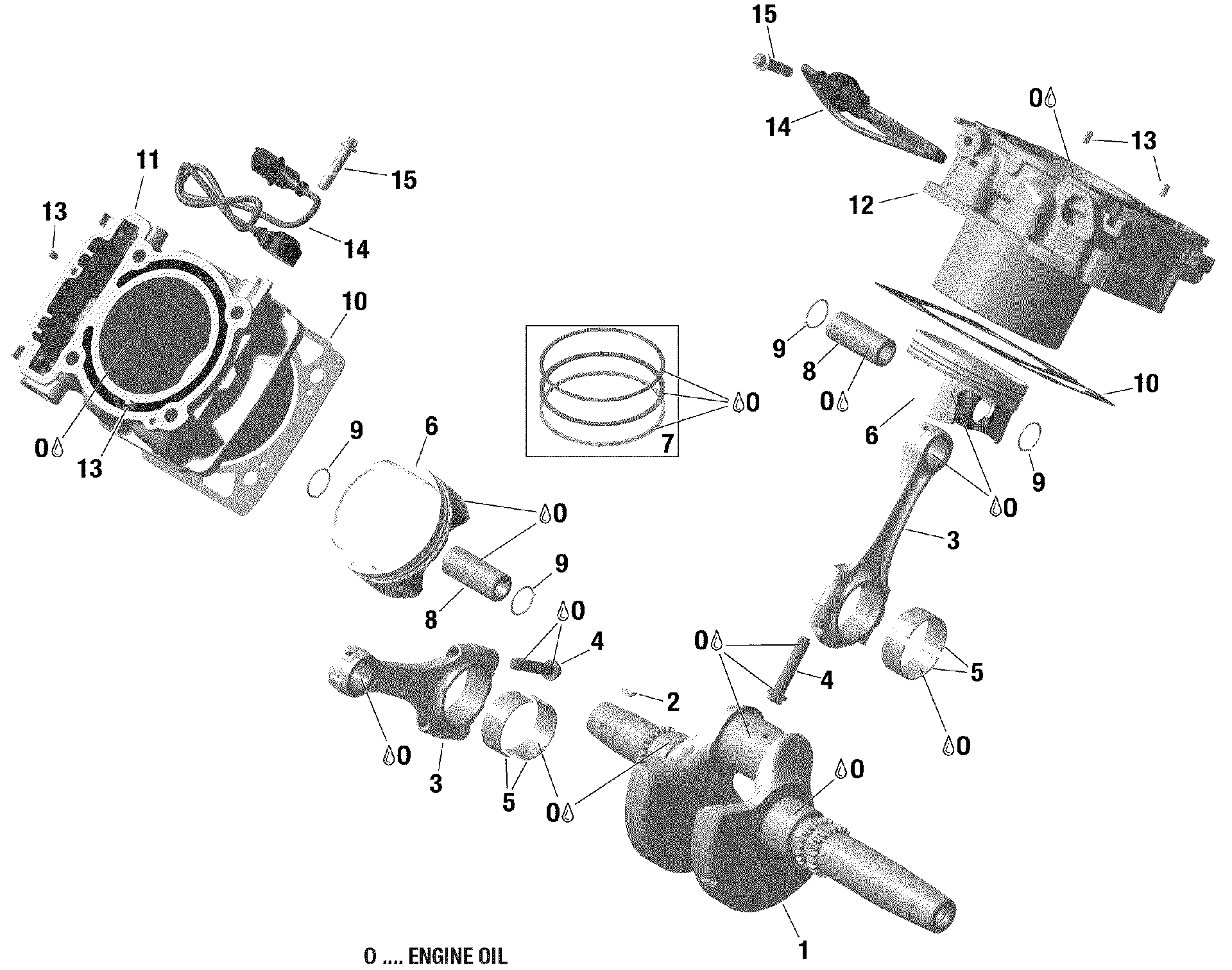 An Image of a Genuine Can-Am Parts Schematic Diagram showing the schematic - CRANKSHAFT PISTON AND CYLINDER - 1010R