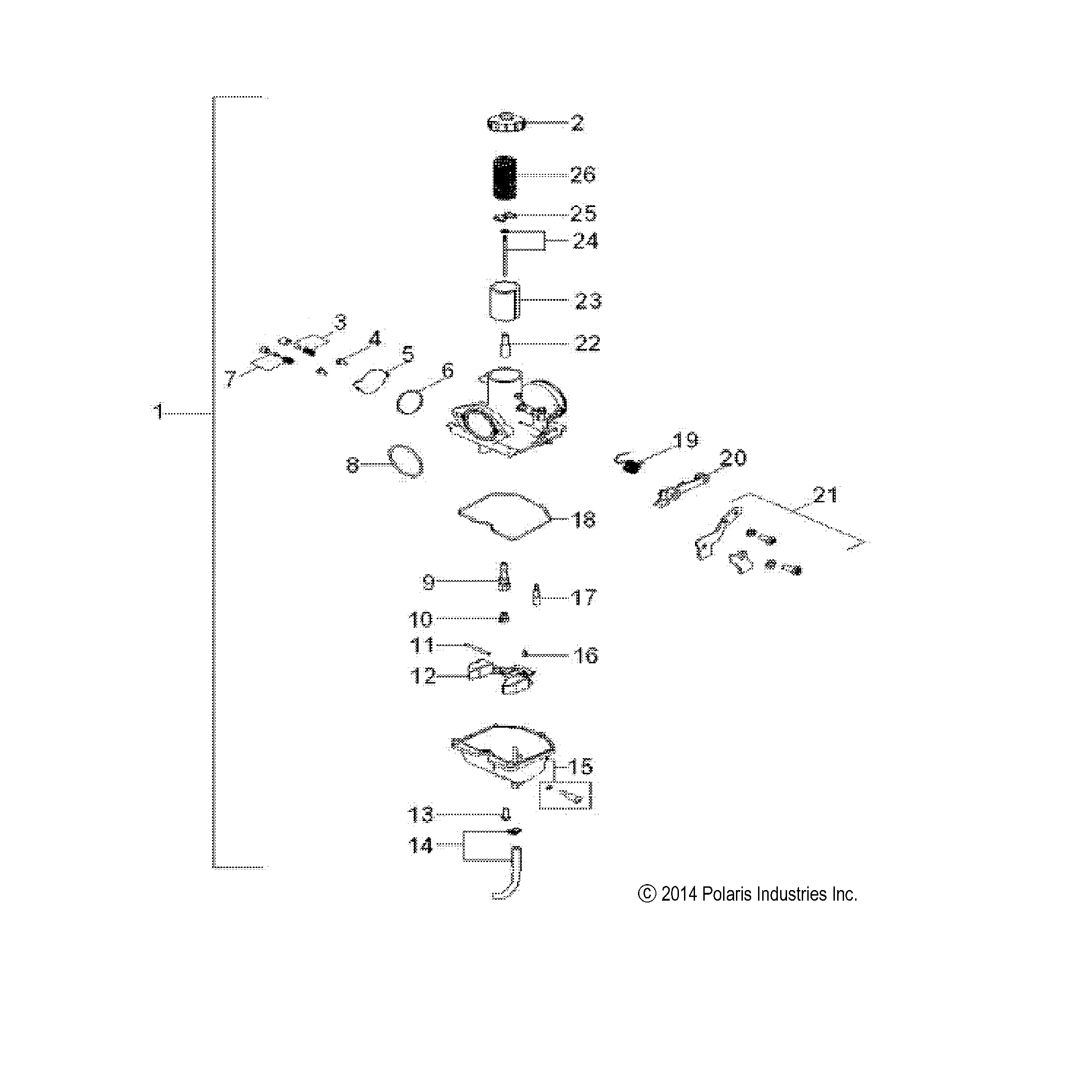 An Image of a Genuine Polaris Parts Schematic Diagram showing the schematic - ENGINE: CARBURETOR - 2016 POLARIS PHOENIX 200