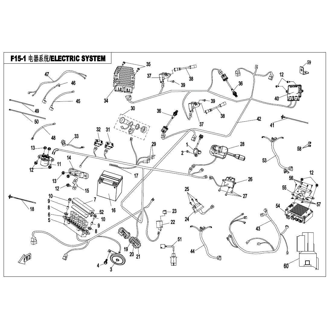 An Image of a Genuine CFMOTO Parts Schematic Diagram showing the schematic - ELECTRIC SYSTEM - 2022 CFMOTO UFORCE 800