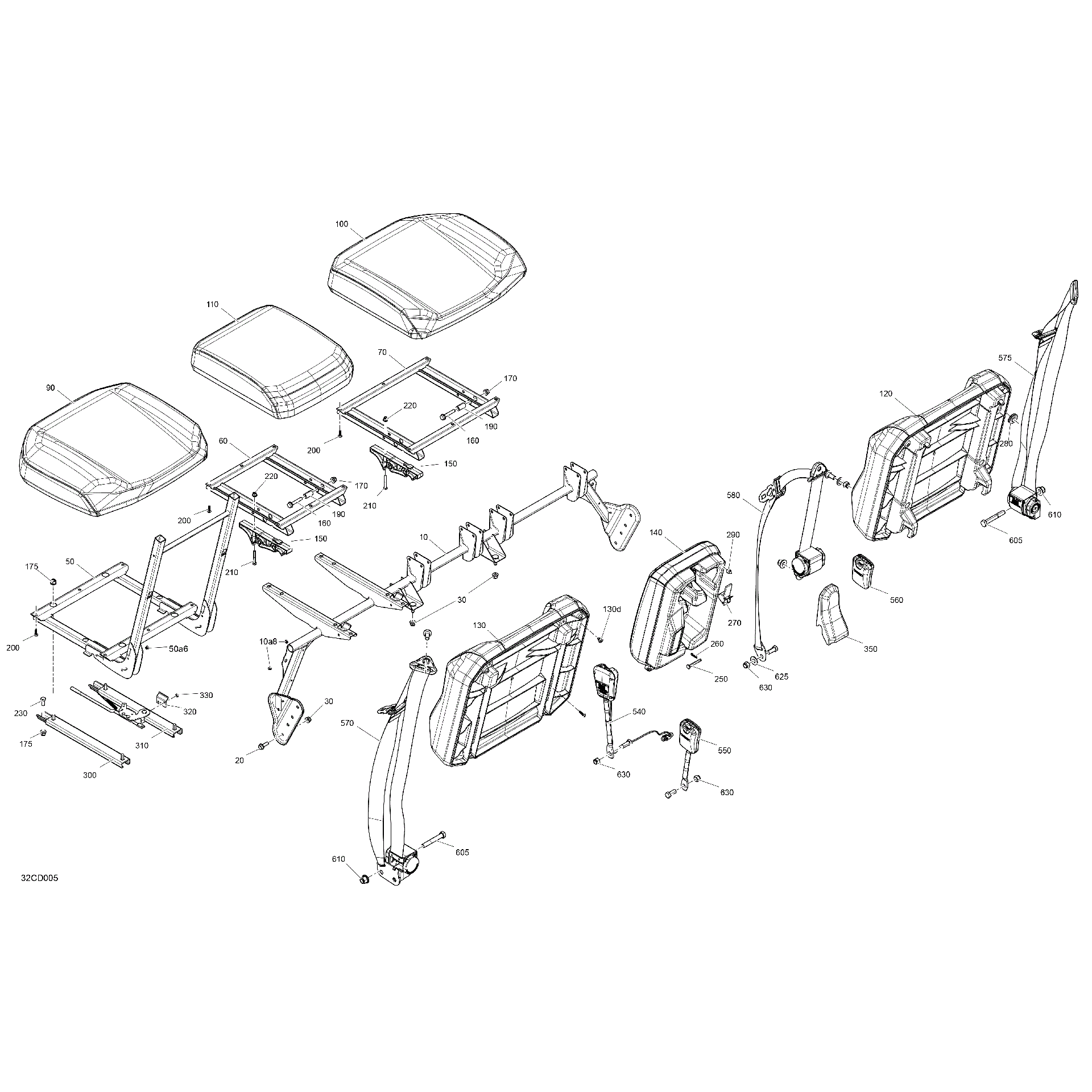 An Image of a Genuine Can-Am Parts Schematic Diagram showing the schematic - BODY - SEAT - FRONT SECTION