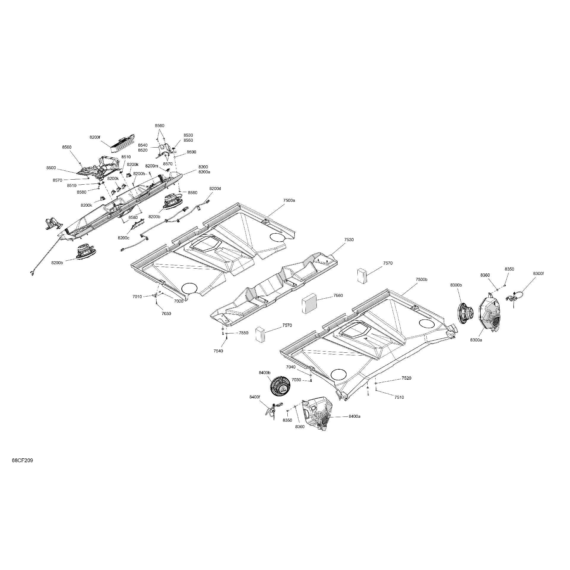 An Image of a Genuine Can-Am Parts Schematic Diagram showing the schematic - ENCLOSURE CAB - ROOF LINER