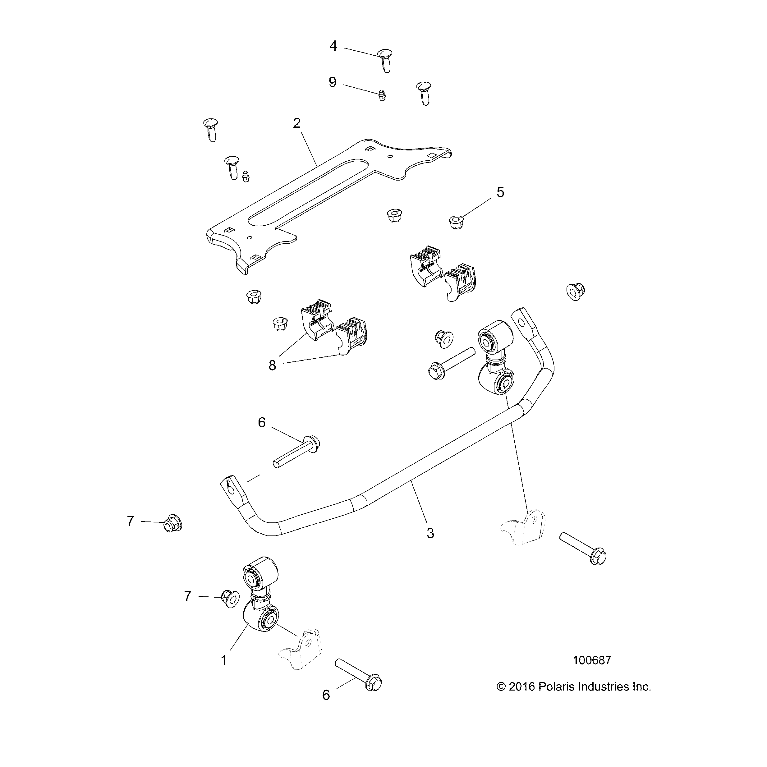 An Image of a Genuine Polaris Parts Schematic Diagram showing the schematic - SUSPENSION: STABILIZER BAR FRONT - 2017 POLARIS ACE 570 SP