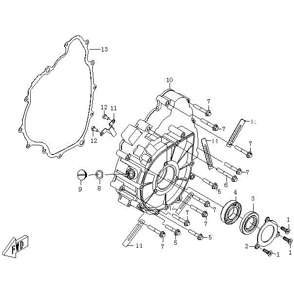 An Image of a genuine CFMOTO Parts Schematic Diagram showing the group - CRANKCASE COVER (LEFT) - 2016 CFMOTO CFORCE 500 SWB