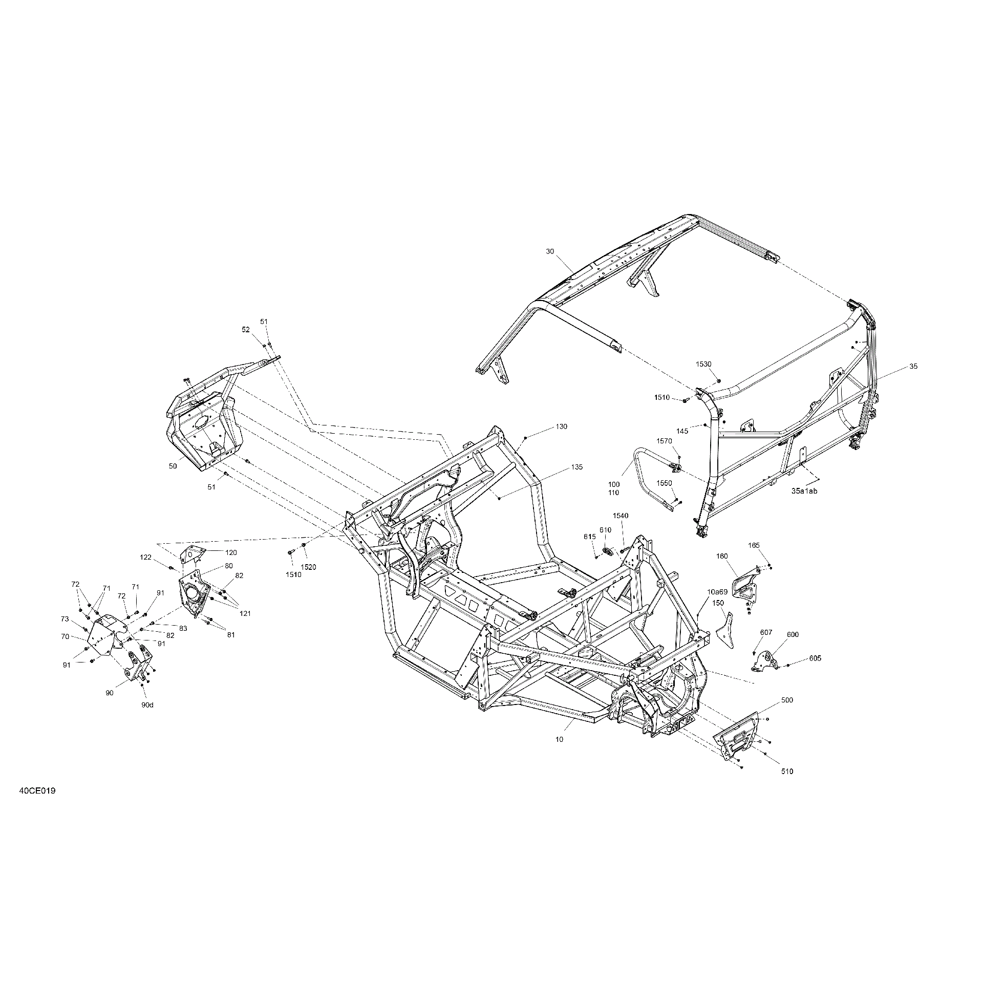 An Image of a Genuine Can-Am Parts Schematic Diagram showing the schematic - FRAME - SYSTEM