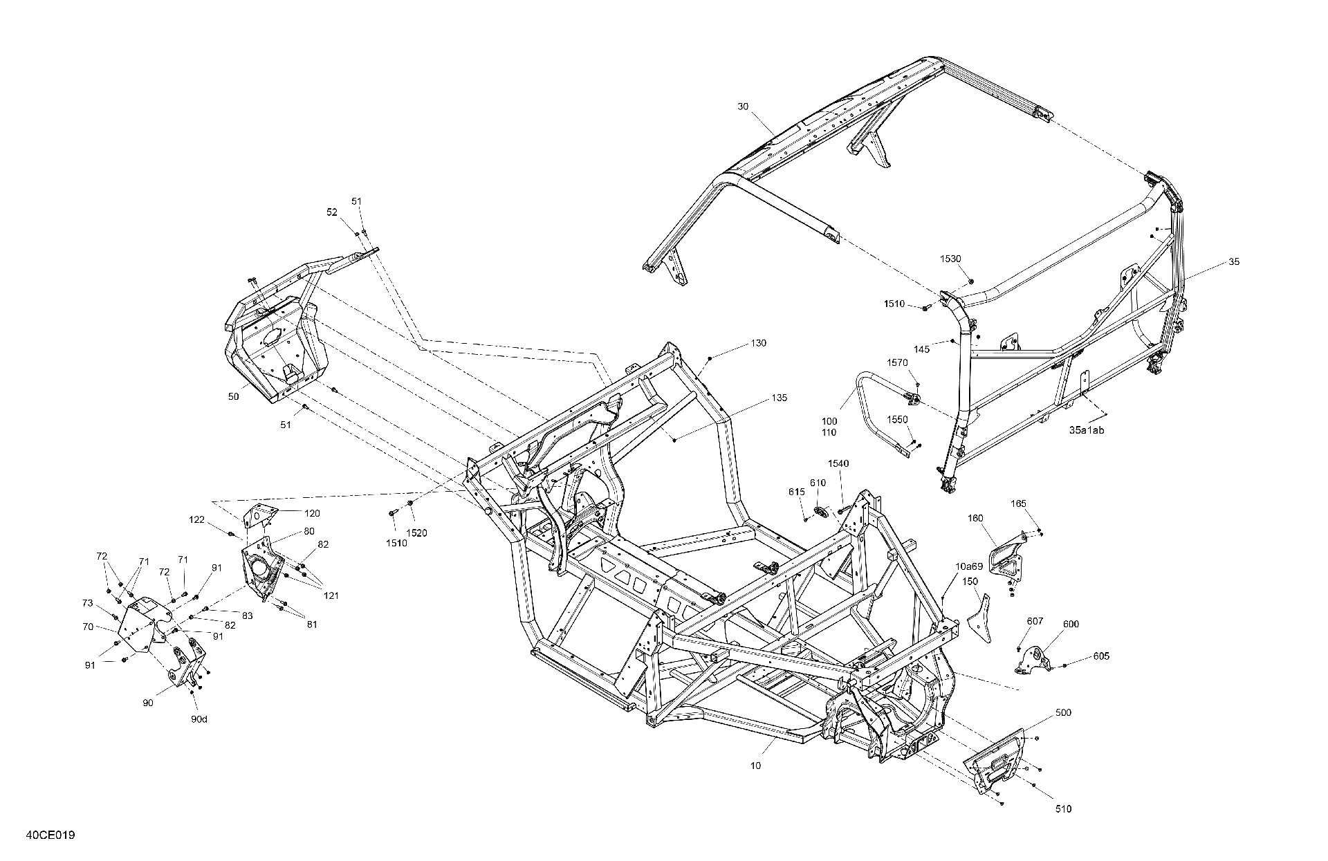 An Image of a Genuine Can-Am Parts Schematic Diagram showing the schematic - FRAME - SYSTEM