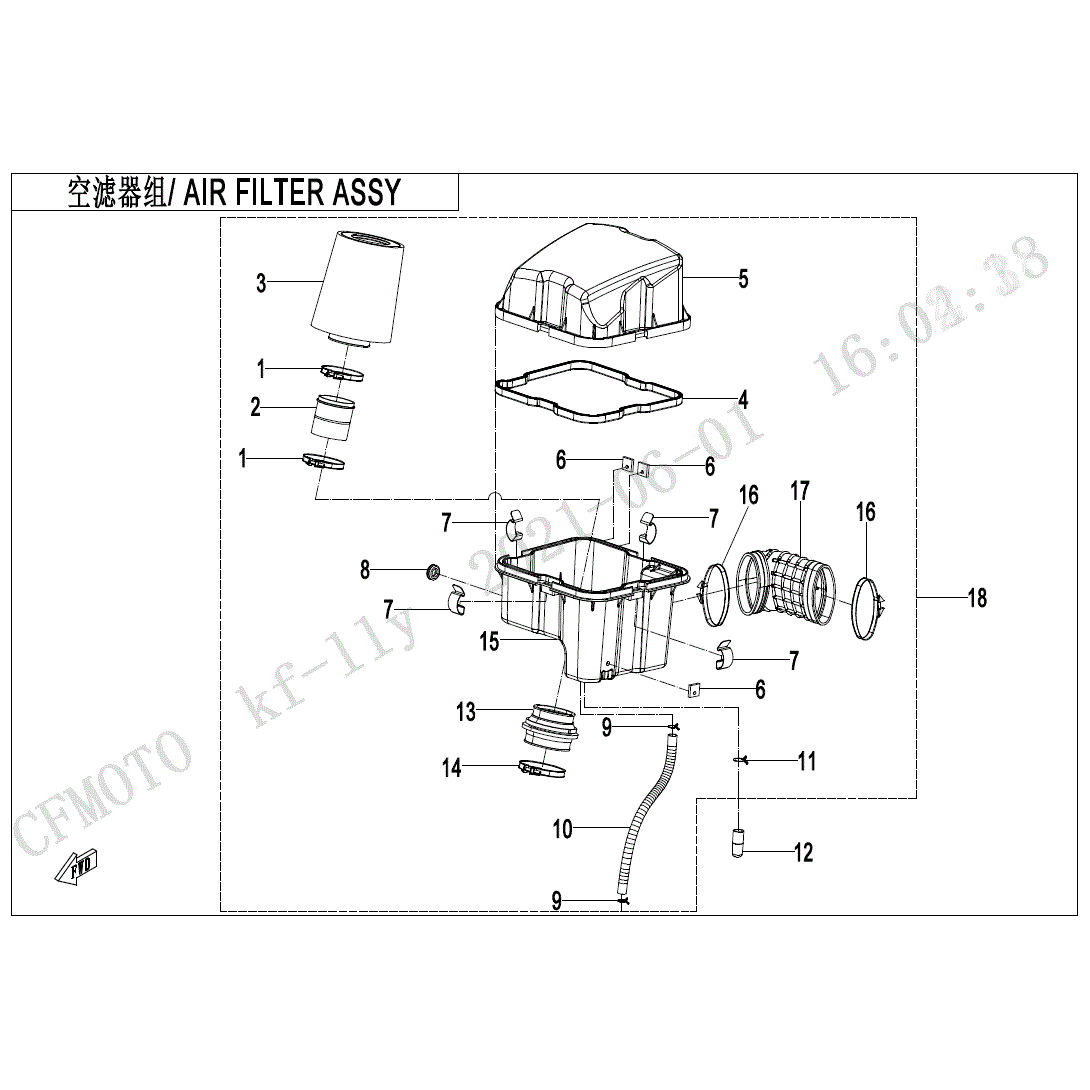 An Image of a Genuine CFMOTO Parts Schematic Diagram showing the schematic - AIR FILTER ASSY. - 2022 CFMOTO UFORCE 800