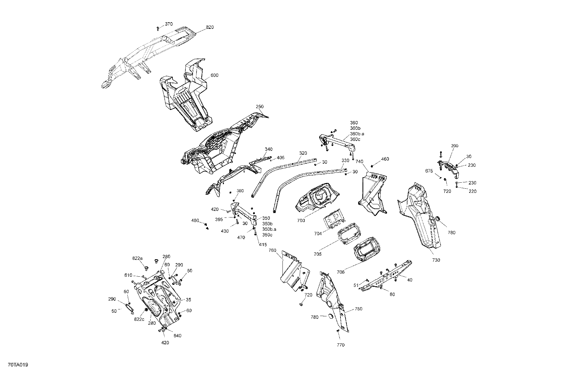 An Image of a Genuine Can-Am Parts Schematic Diagram showing the schematic - BODY - FRONT SECTION