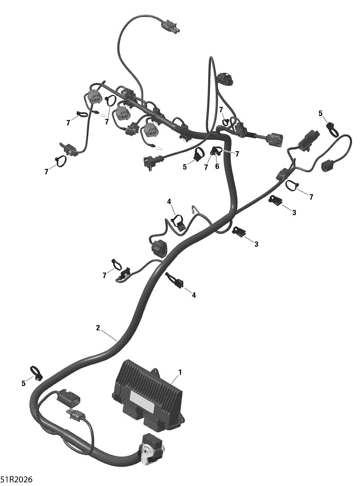 An Image of a Genuine Can-Am Parts Schematic Diagram showing the schematic - ENGINE HARNESS AND ELECTRONIC MODULE