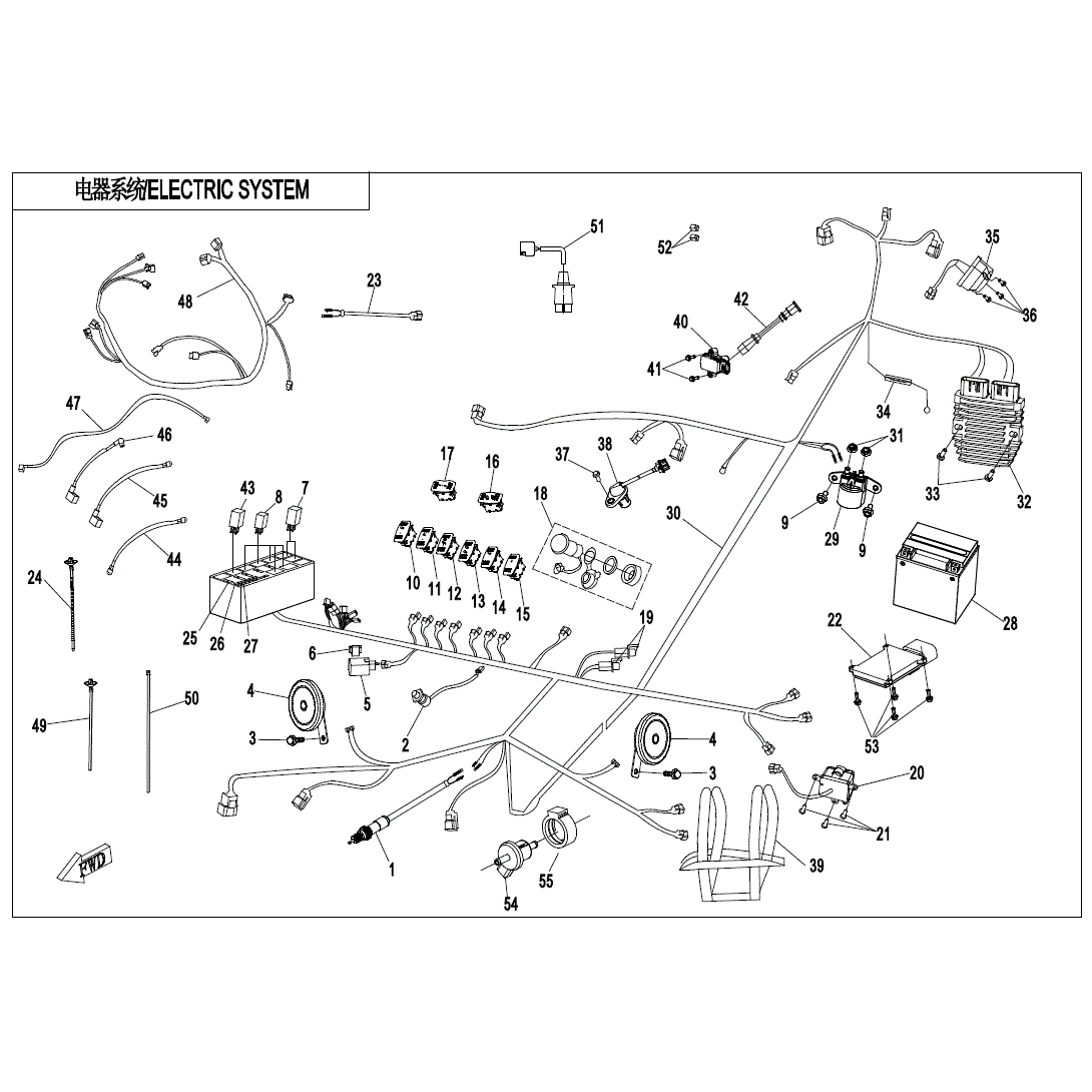 An Image of a Genuine CFMOTO Parts Schematic Diagram showing the schematic - ELECTRIC SYSTEM - Late 2017 - 2017 CFMOTO ZFORCE 500