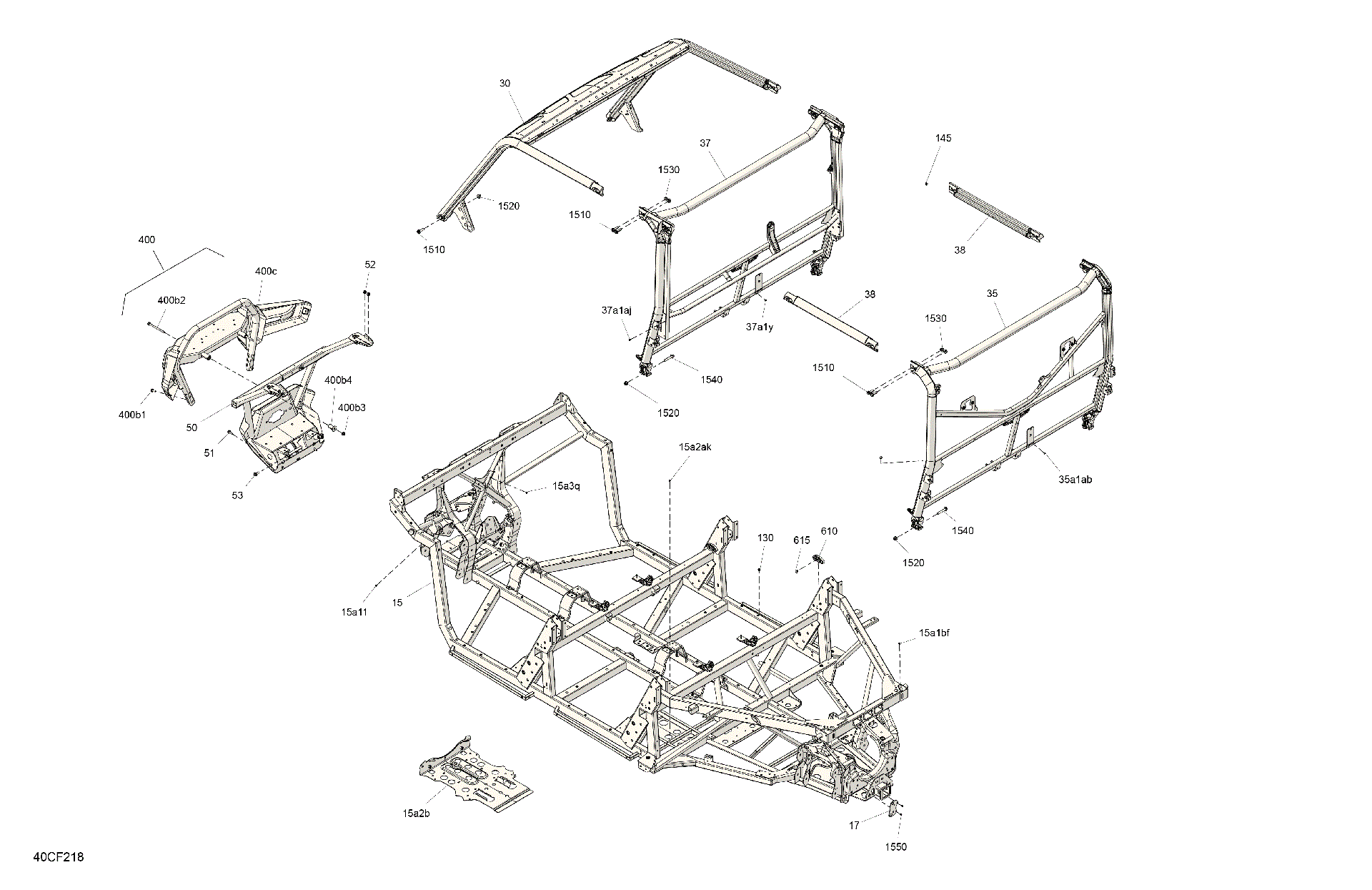 An Image of a Genuine Can-Am Parts Schematic Diagram showing the schematic - FRAME - SYSTEM