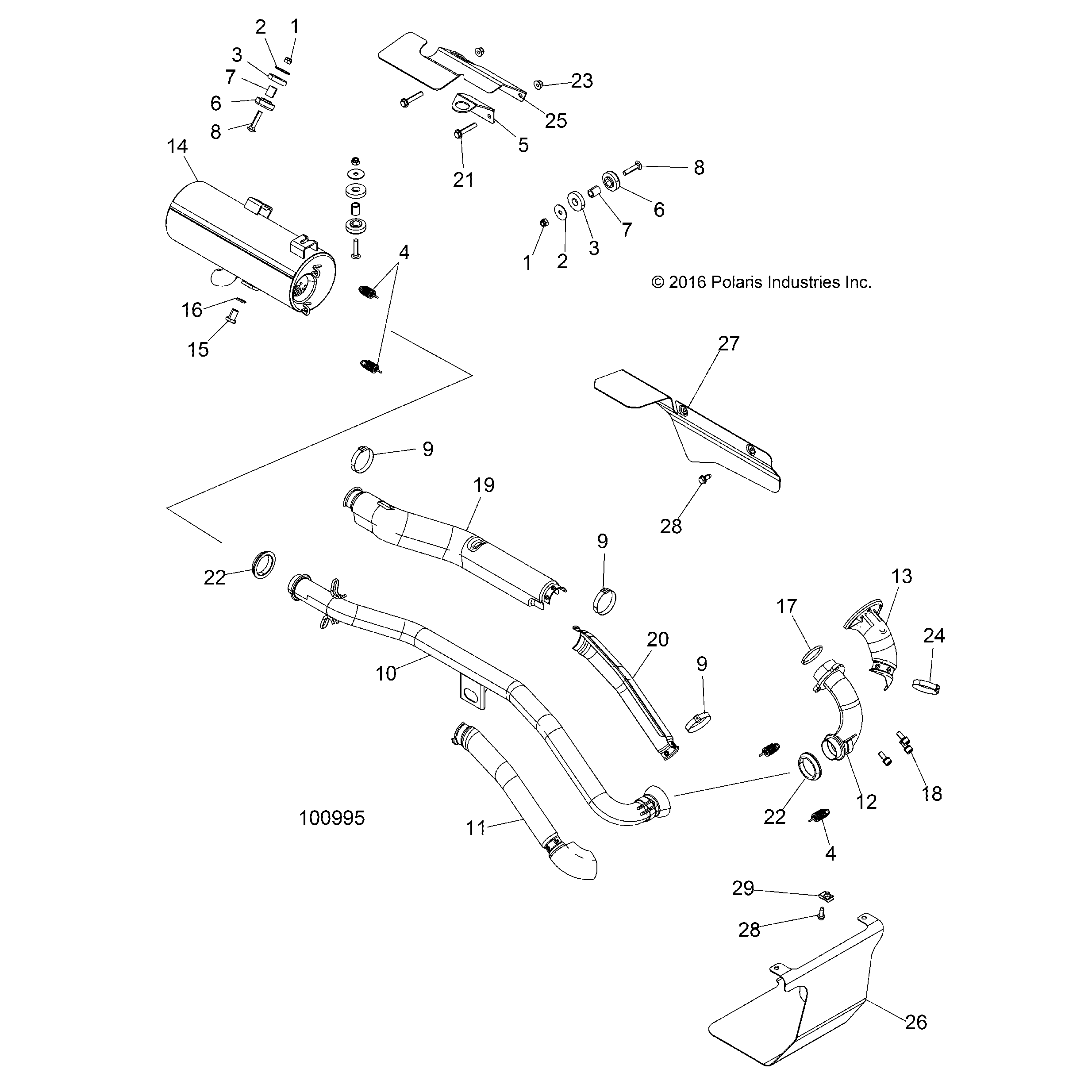 An Image of a Genuine Polaris Parts Schematic Diagram showing the schematic - ENGINE: EXHAUST - 2017 POLARIS SPORTSMAN 570 EFI X2 EPS