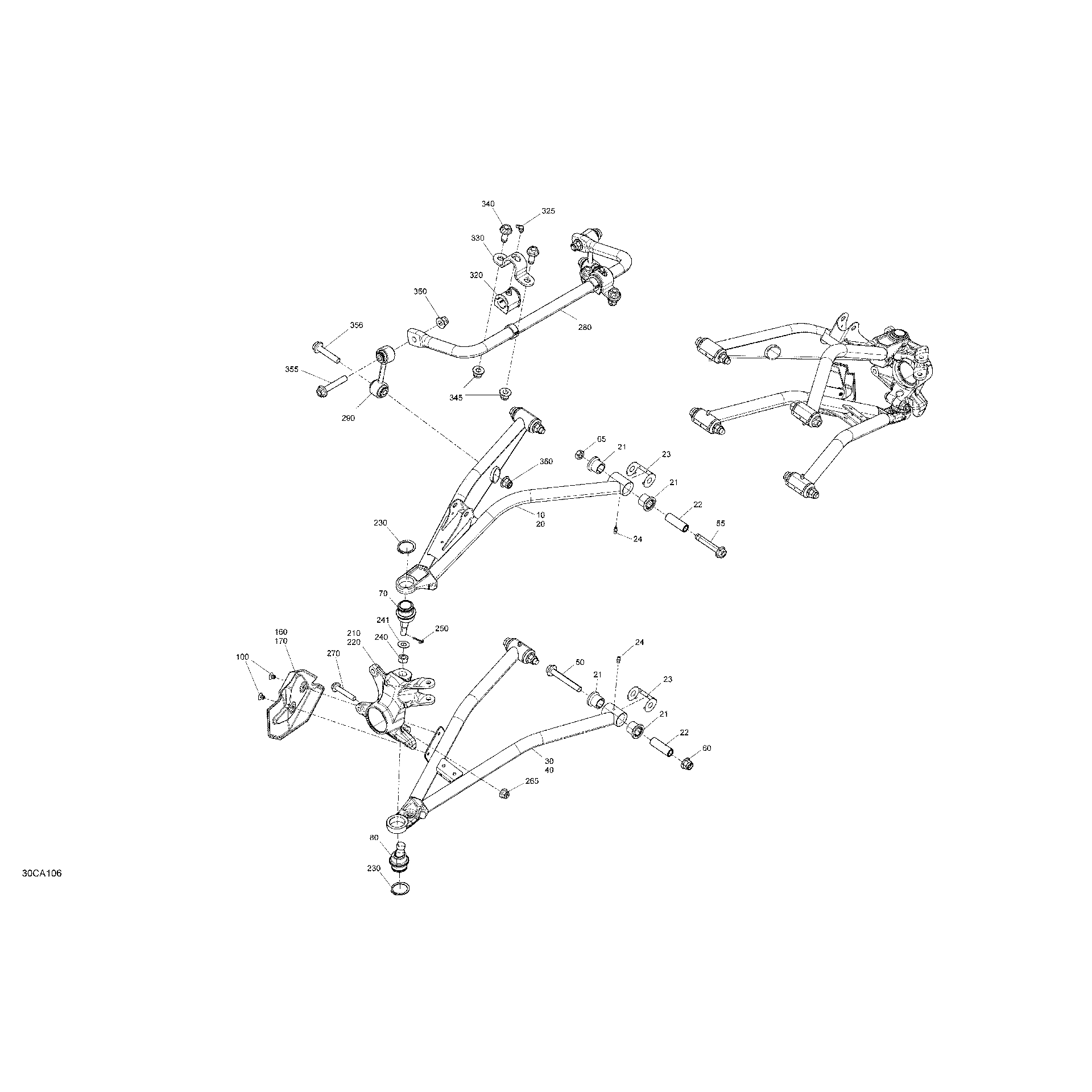 An Image of a Genuine Can-Am Parts Schematic Diagram showing the schematic - SUSPENSION - FRONT - BUILT BEFORE JANUARY 17TH 2021