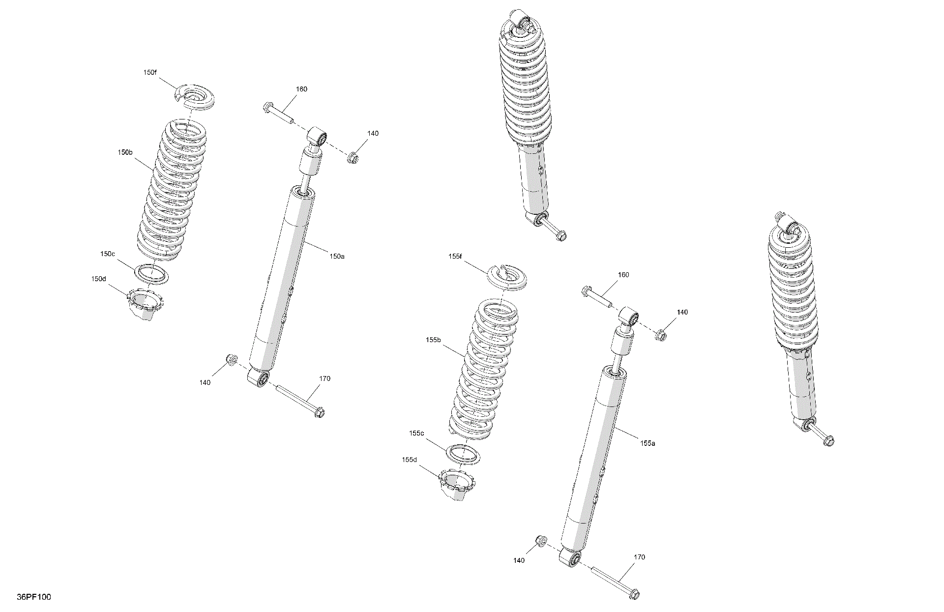 An Image of a Genuine Can-Am Parts Schematic Diagram showing the schematic - SUSPENSION - REAR SHOCKS