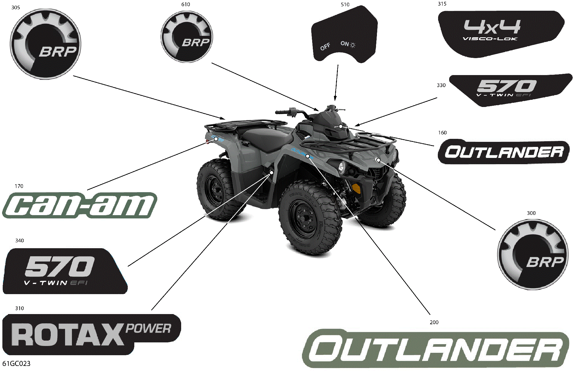 An Image of a Genuine Can-Am Parts Schematic Diagram showing the schematic - BODY - DECALS