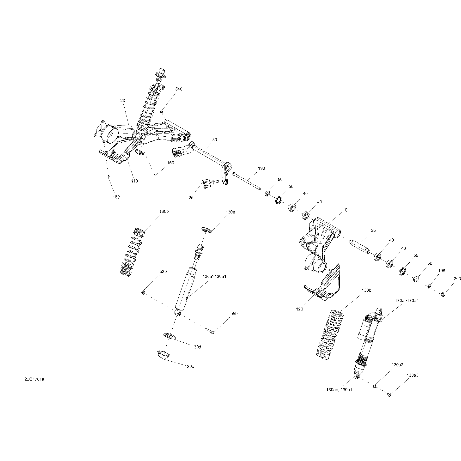 An Image of a Genuine Can-Am Parts Schematic Diagram showing the schematic - REAR SUSPENSION - EXCEPT PACKAGE LTD