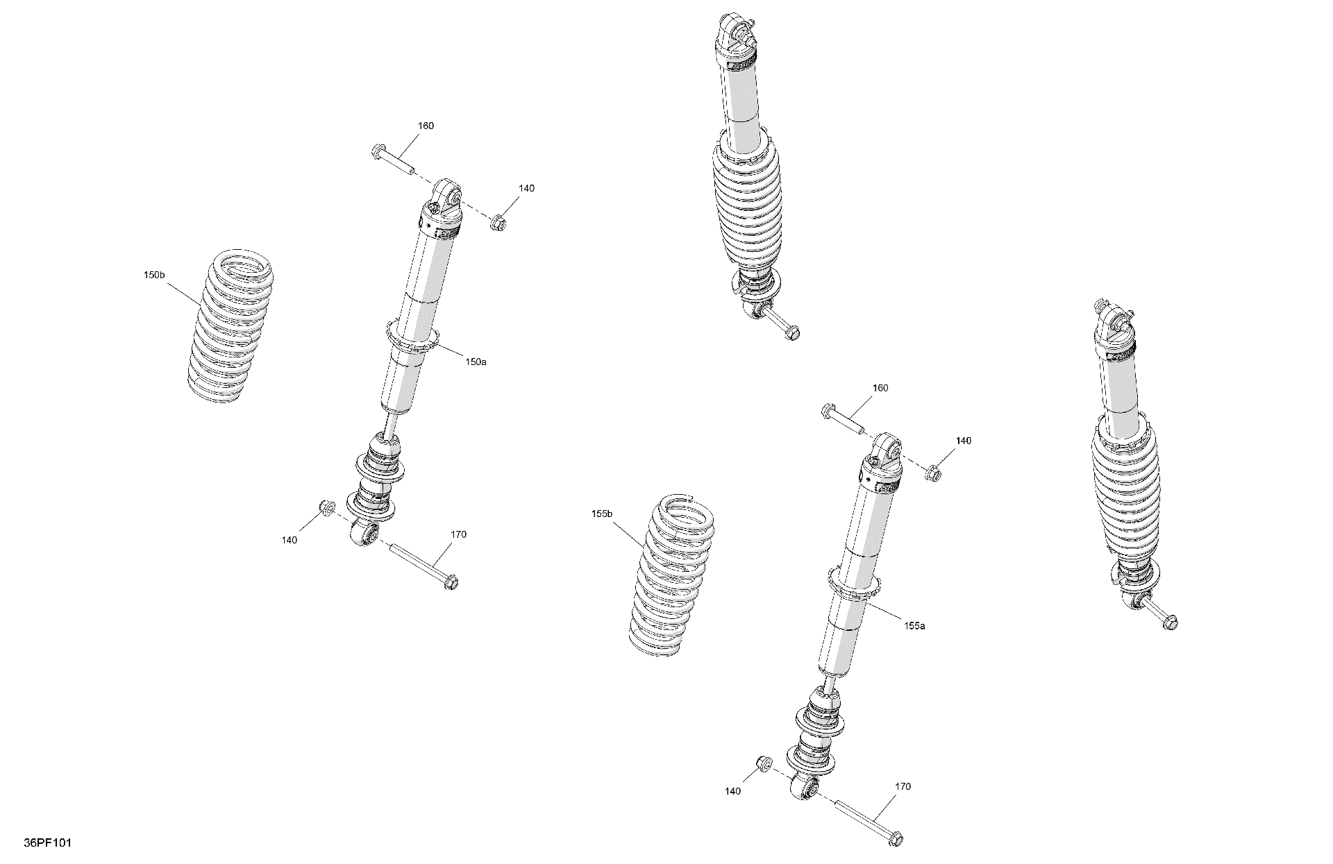 An Image of a Genuine Can-Am Parts Schematic Diagram showing the schematic - SUSPENSION - REAR SHOCKS