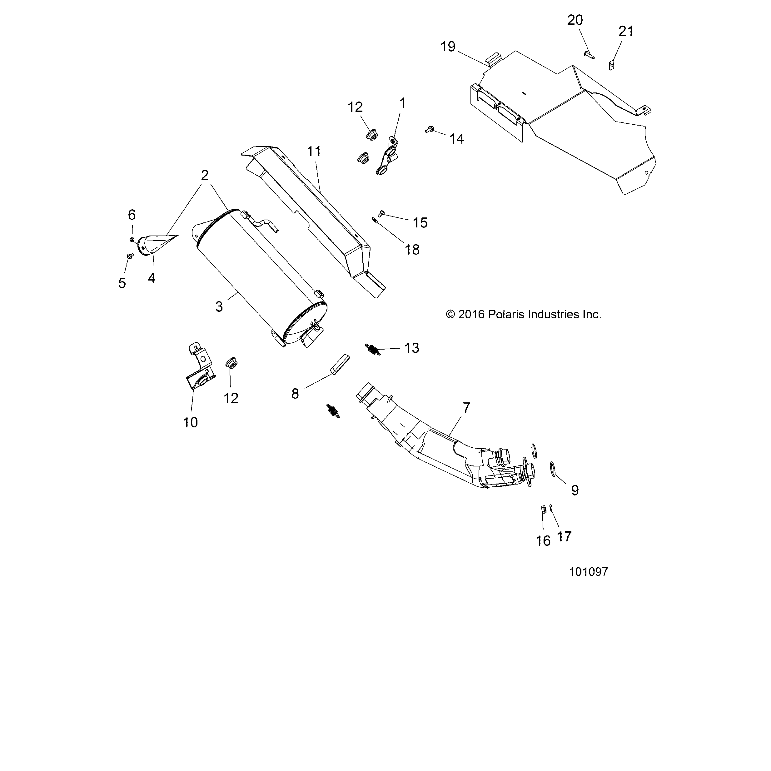 An Image of a Genuine Polaris Parts Schematic Diagram showing the schematic - ENGINE: EXHAUST - 2018 POLARIS SPORTSMAN XP 1000