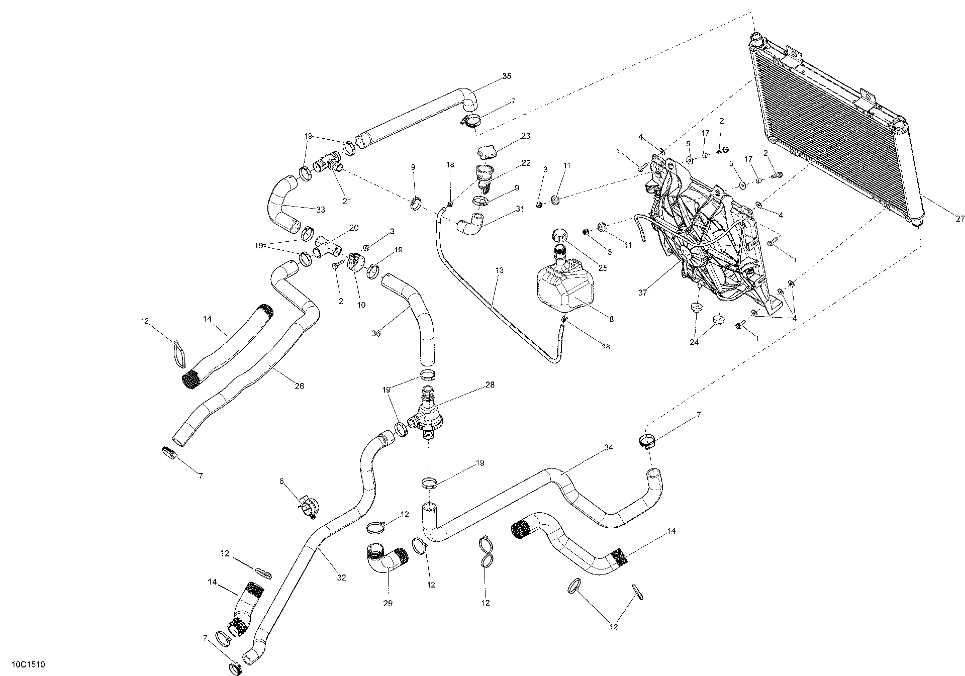 An Image of a Genuine Can-Am Parts Schematic Diagram showing the schematic - COOLING SYSTEM _10C1510