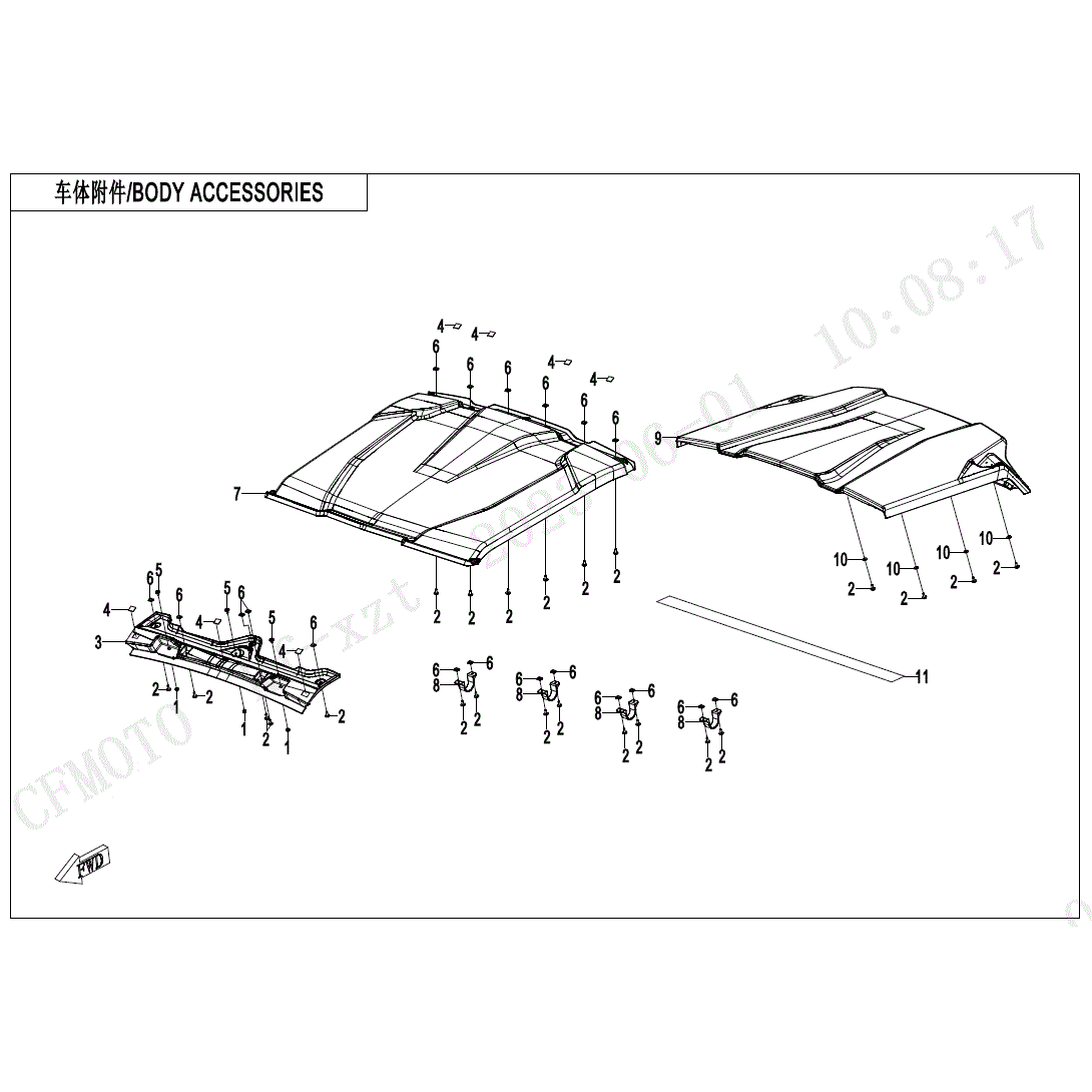 An Image of a Genuine CFMOTO Parts Schematic Diagram showing the schematic - BODY ACCESSORIES - 2025 CFMOTO ZFORCE 950