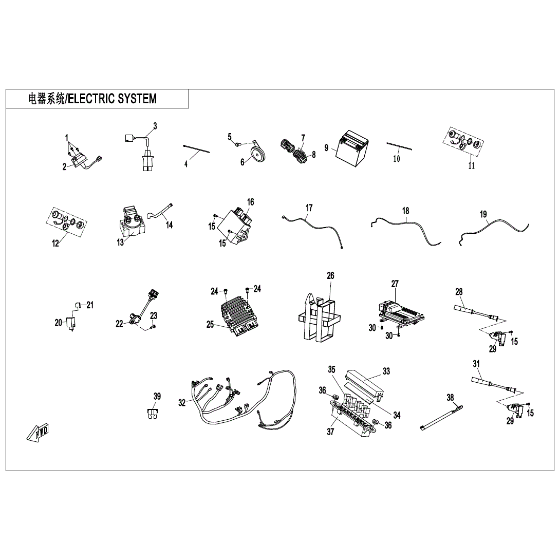An Image of a genuine CFMOTO Parts Schematic Diagram showing the group - ELECTRIC SYSTEM - 2023 CFMOTO CFORCE 1000