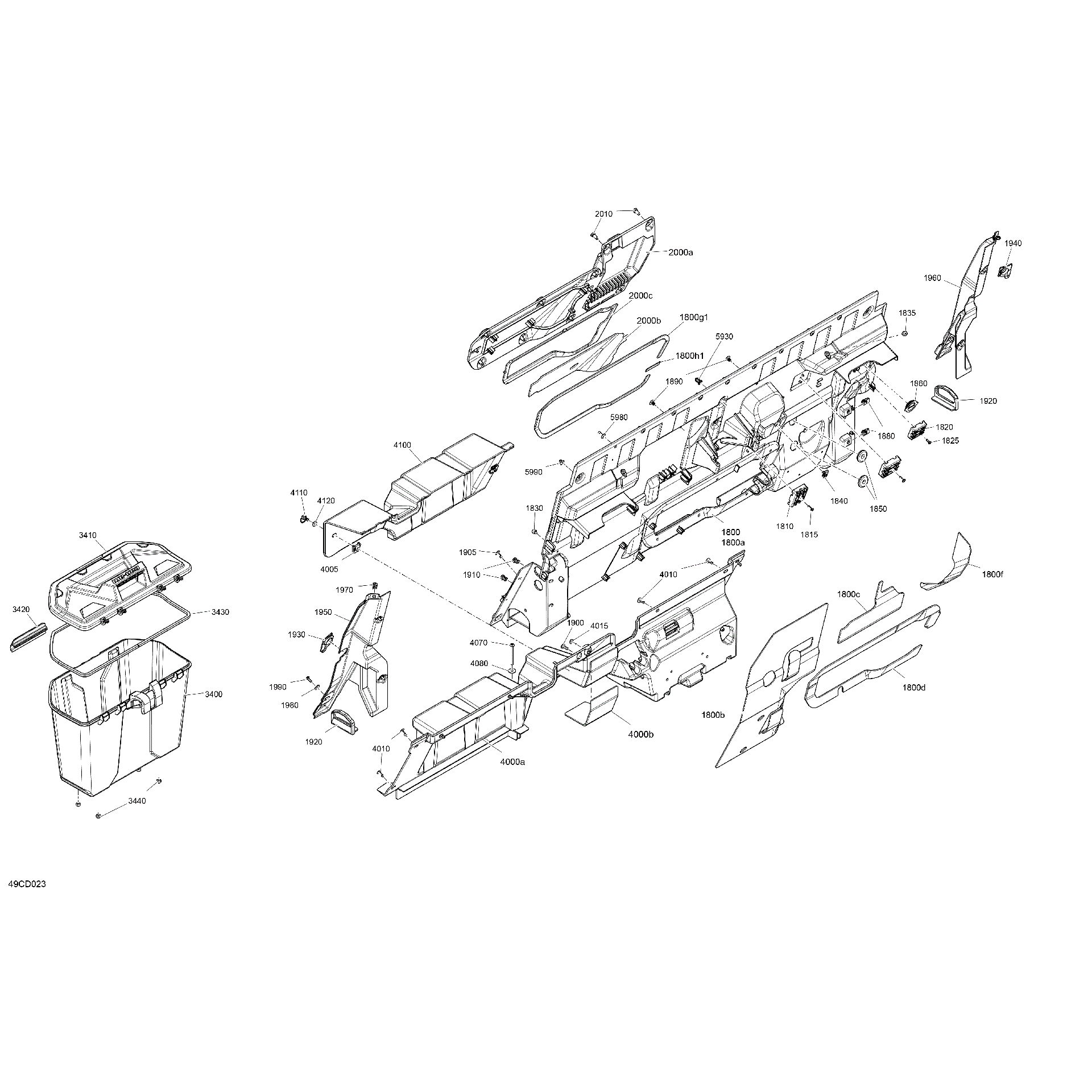 An Image of a Genuine Can-Am Parts Schematic Diagram showing the schematic - CAB INTERIOR - BACK WALL
