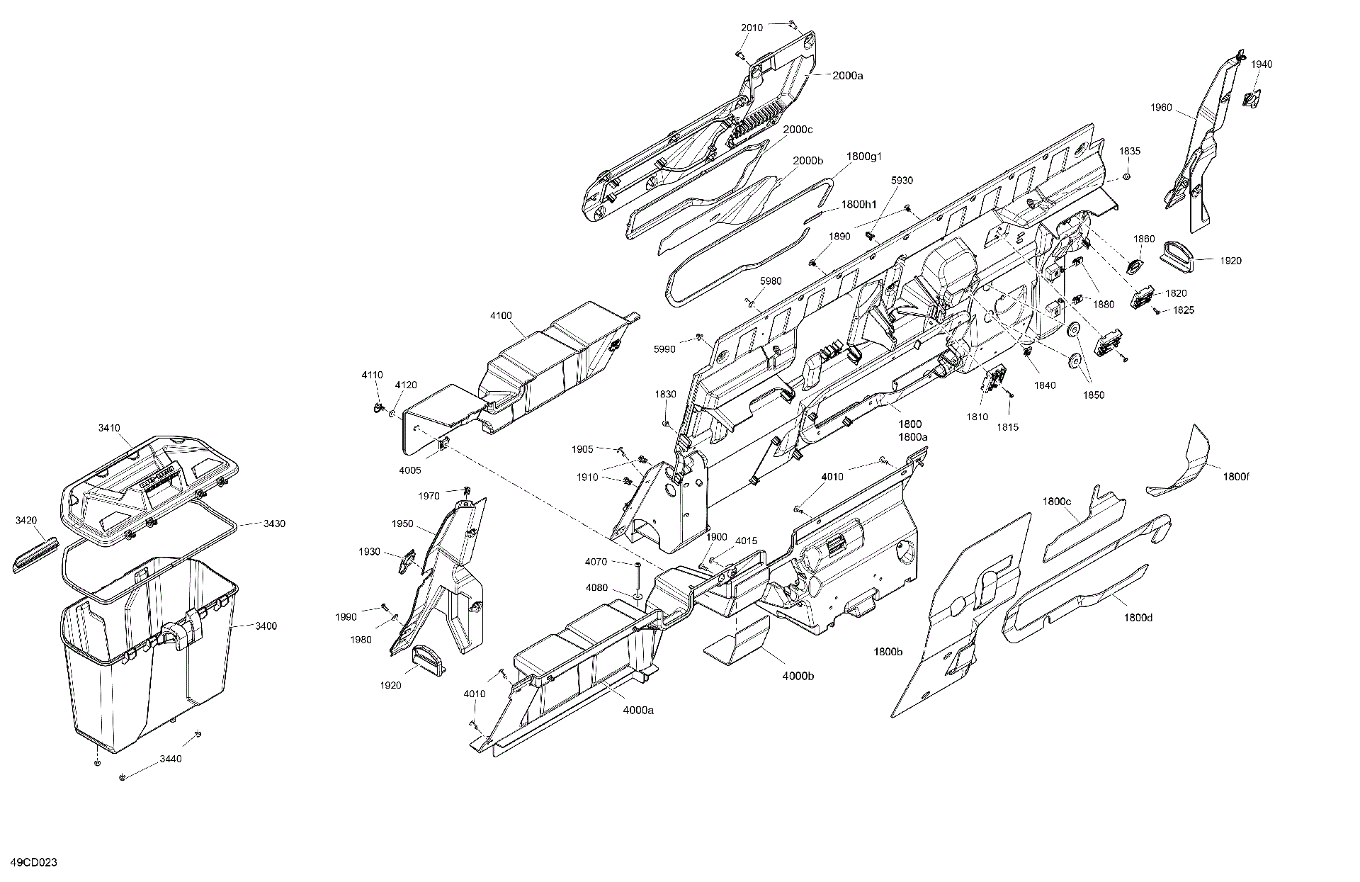 An Image of a Genuine Can-Am Parts Schematic Diagram showing the schematic - CAB INTERIOR - BACK WALL